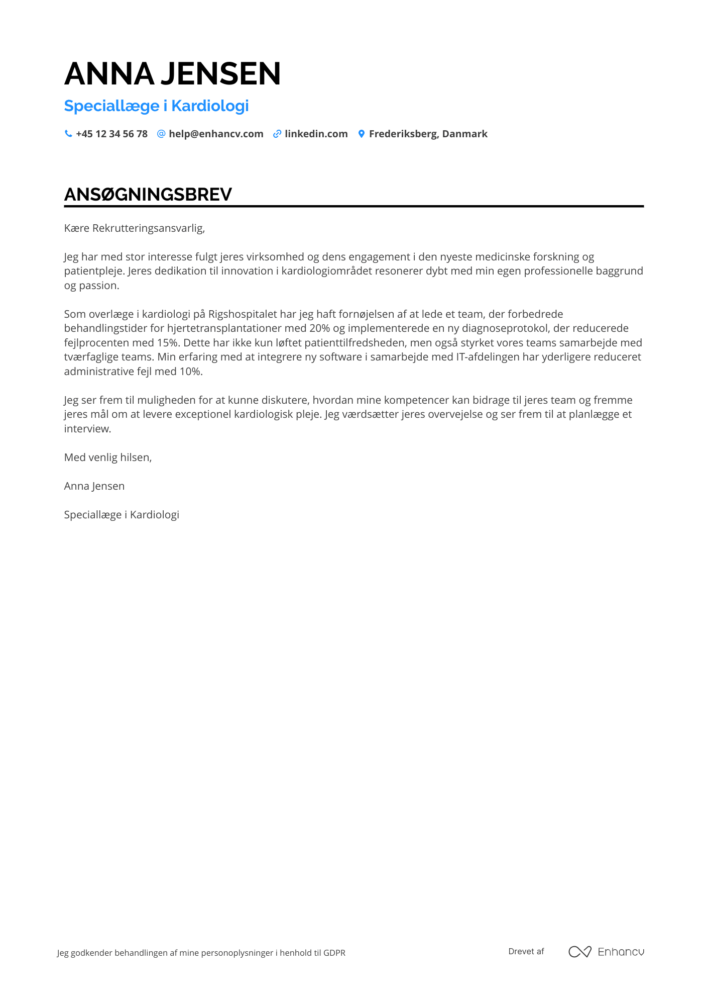 Ansøgningsbrev til Speciallæge Resume Example