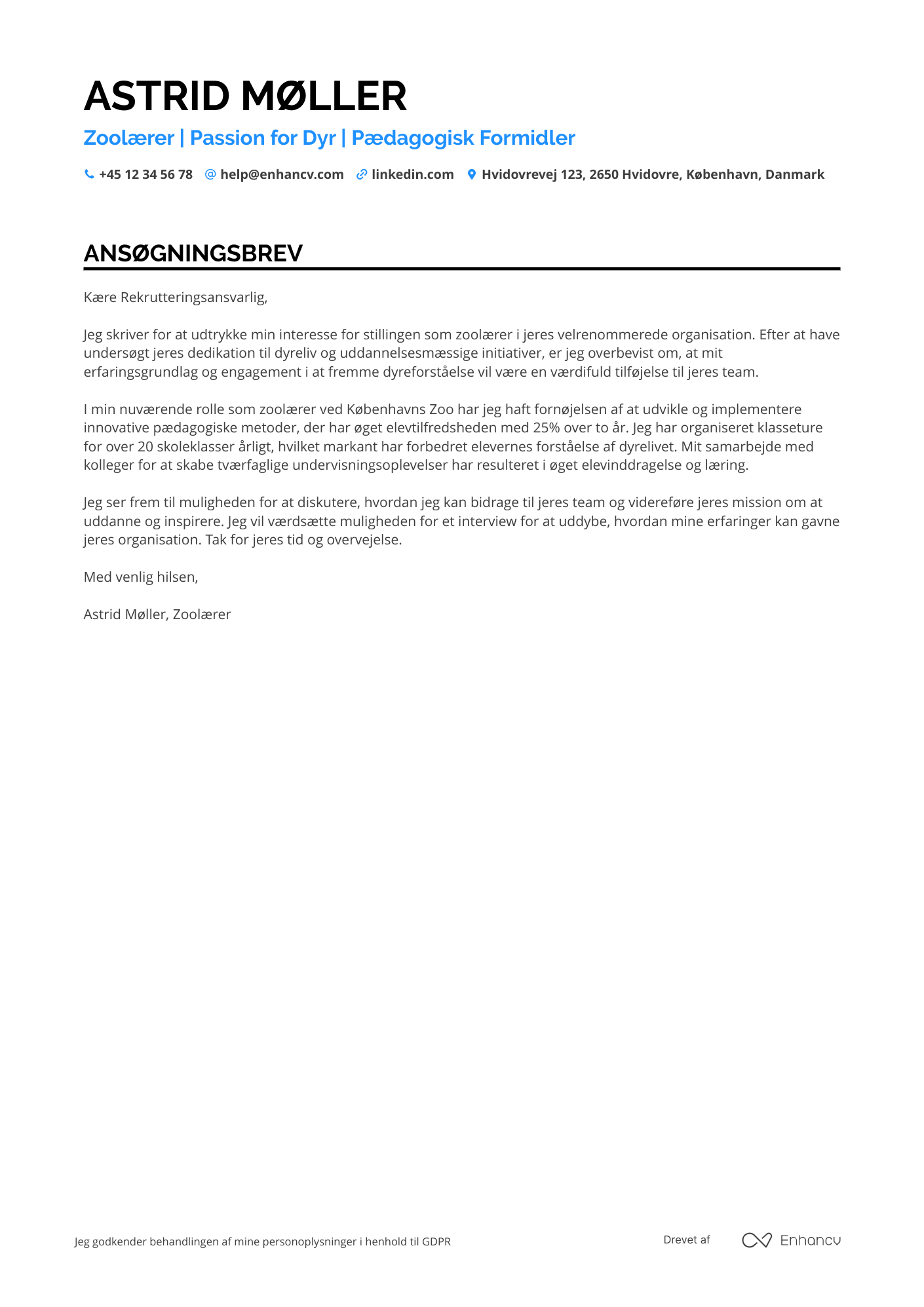 Ansøgningsbrev til Zoolærer Resume Example