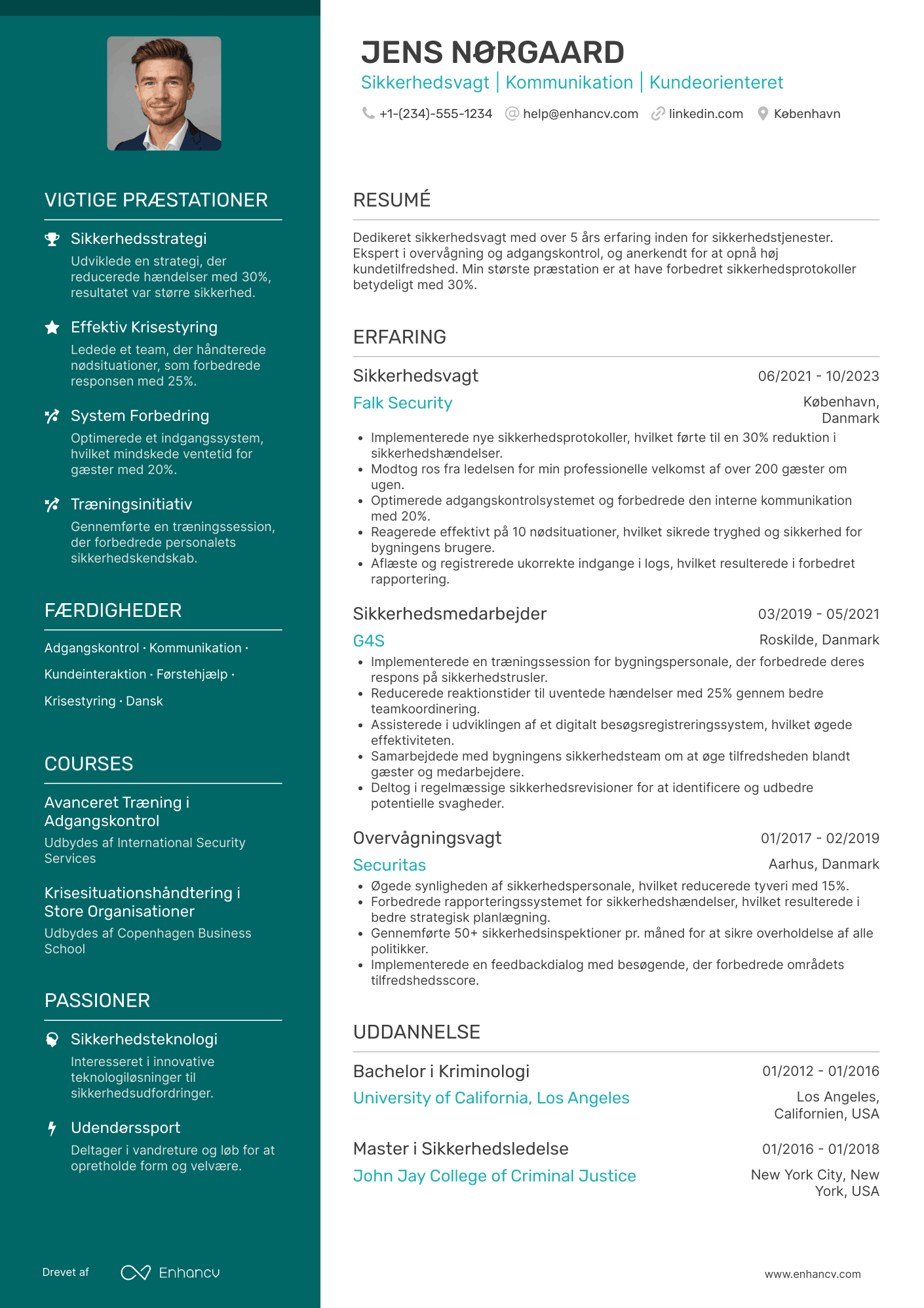 CV til Sikkerhedsvagt i reception Resume Example