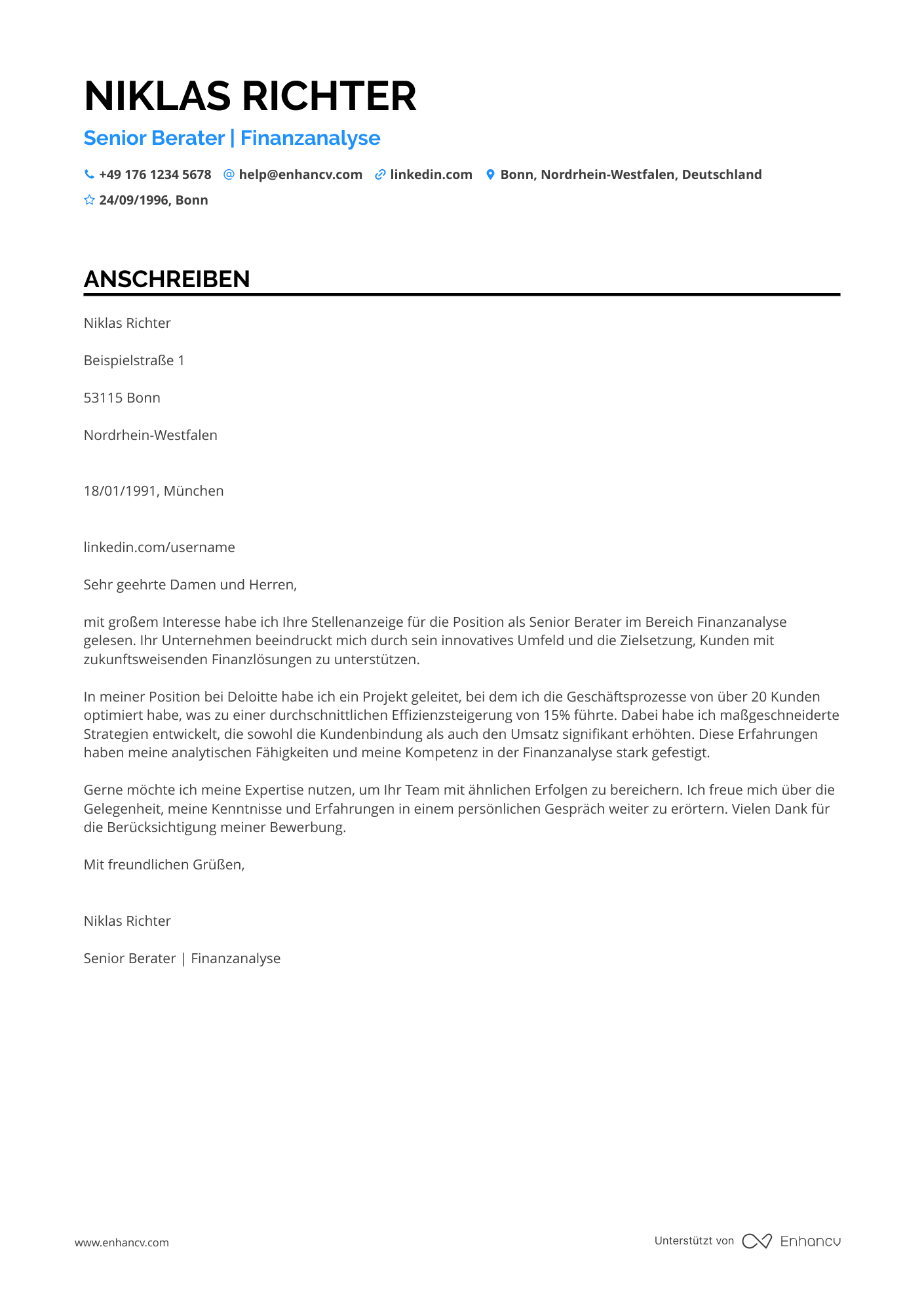 Erfahrener Finanzwesen Berater Resume Example