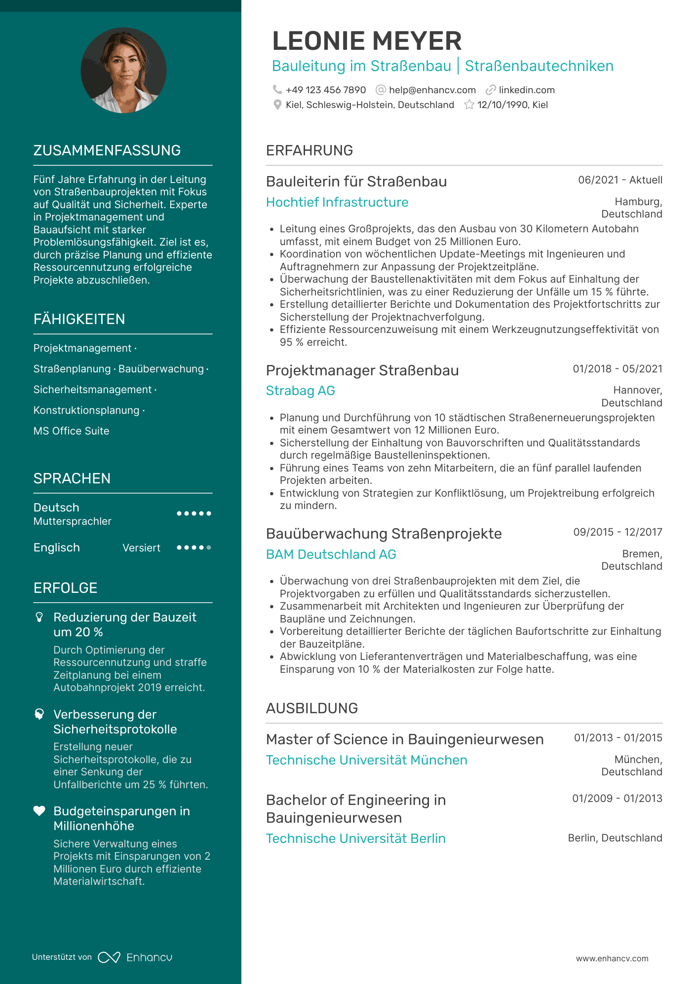 Lebenslauf als Bauleiter für Straßenbau Resume Example
