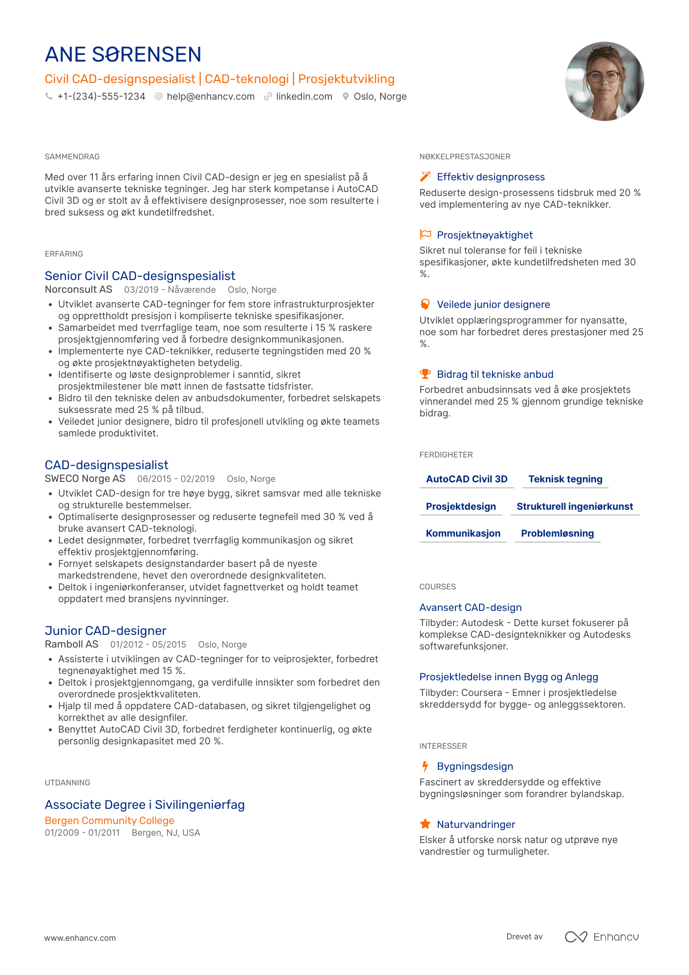 CV for Civil CAD designspesialist Resume Example