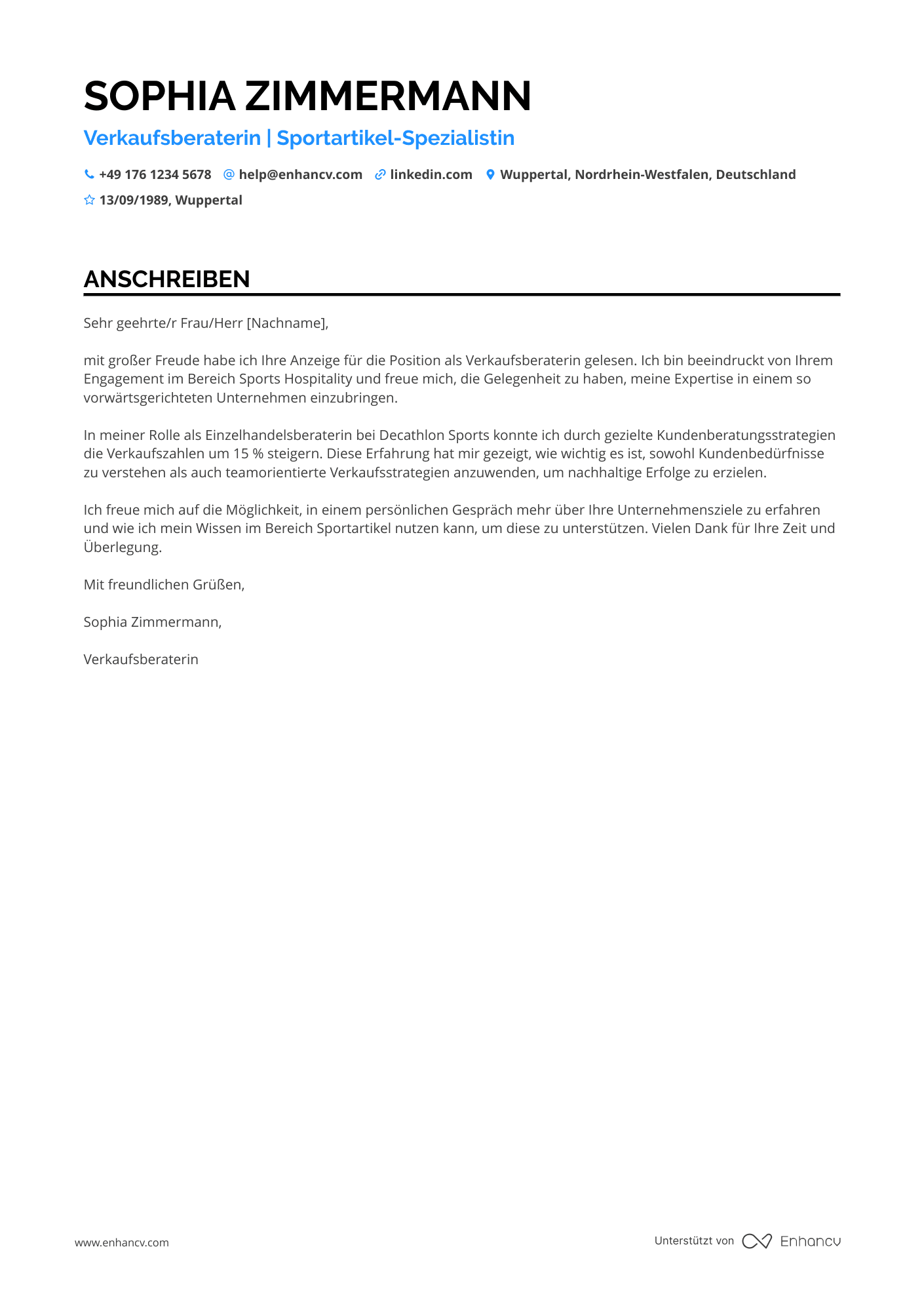 Einzelhandelsberater für Sportartikel Resume Example