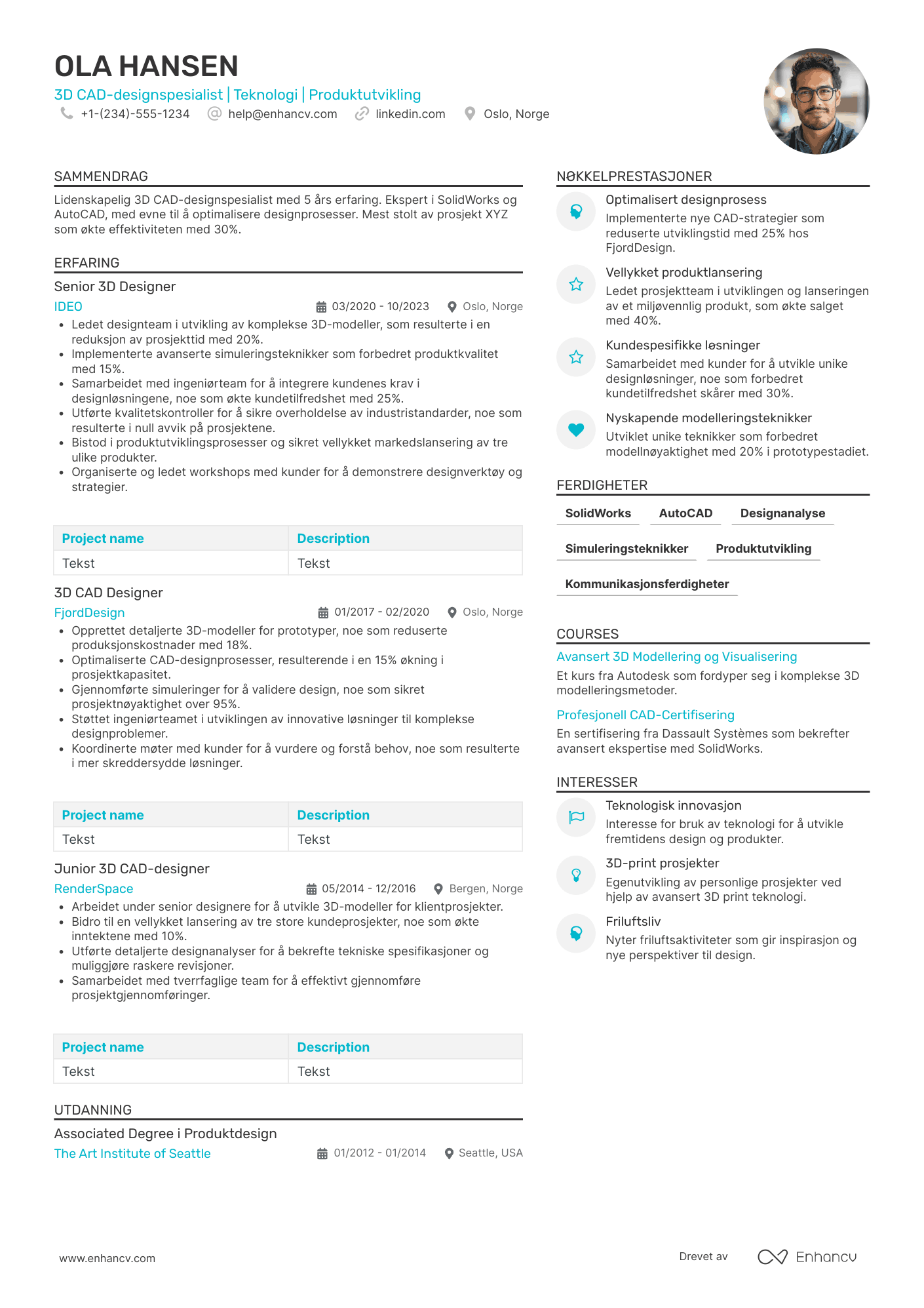 CV for 3D CAD designspesialist Resume Example