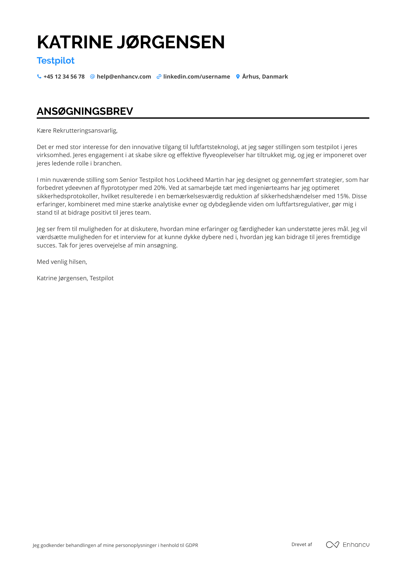 Ansøgningsbrev til Testpilot Resume Example