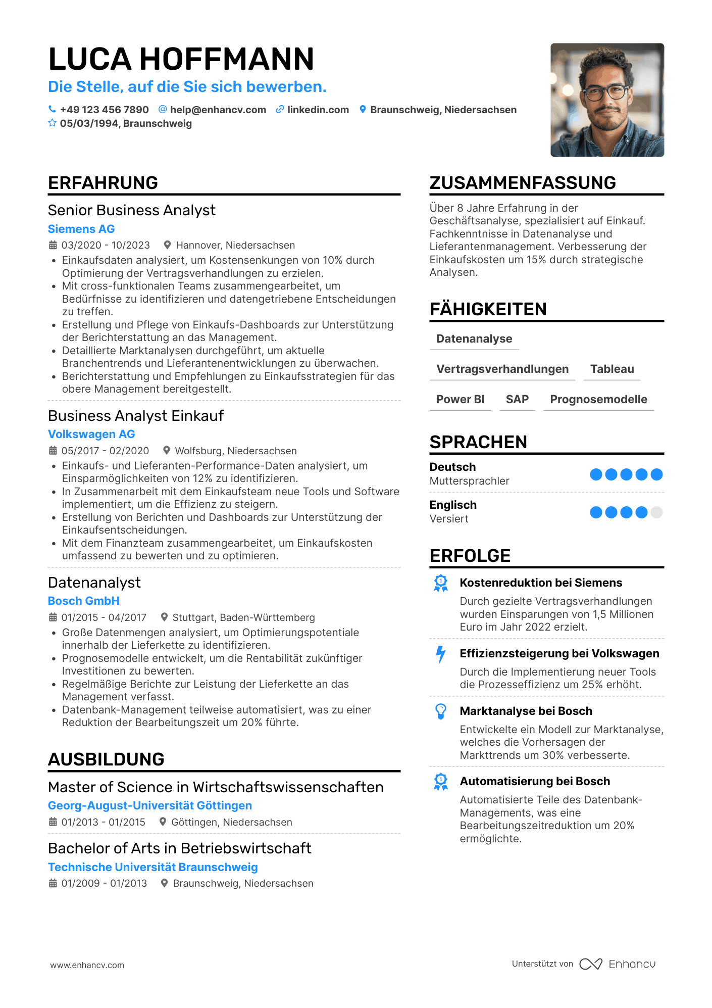 Lebenslauf als Business Analyst für Einkauf Resume Example
