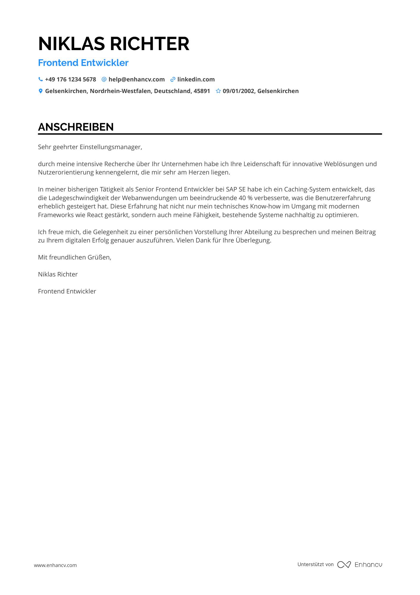 Frontend Entwickler für User Interface Design Resume Example