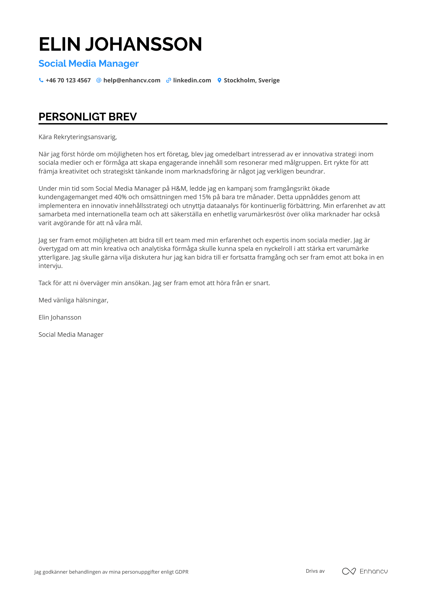 Personligt brev för Social Media Manager for Retail Resume Example