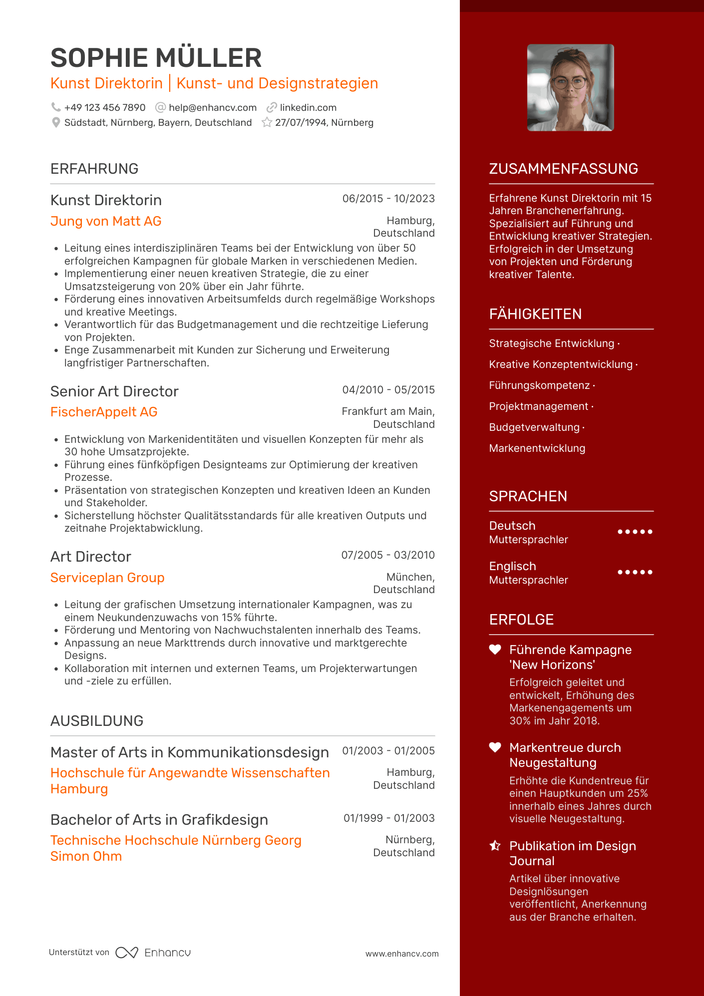 Lebenslauf als Kunst Direktor mit 15 Jahren Erfahrung Resume Example