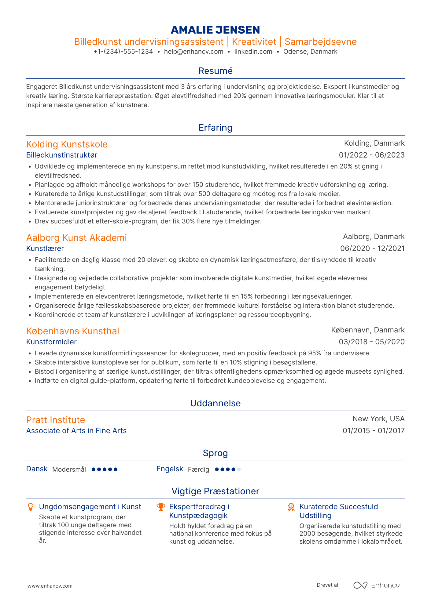 CV til Billedkunst undervisningsassistent Resume Example