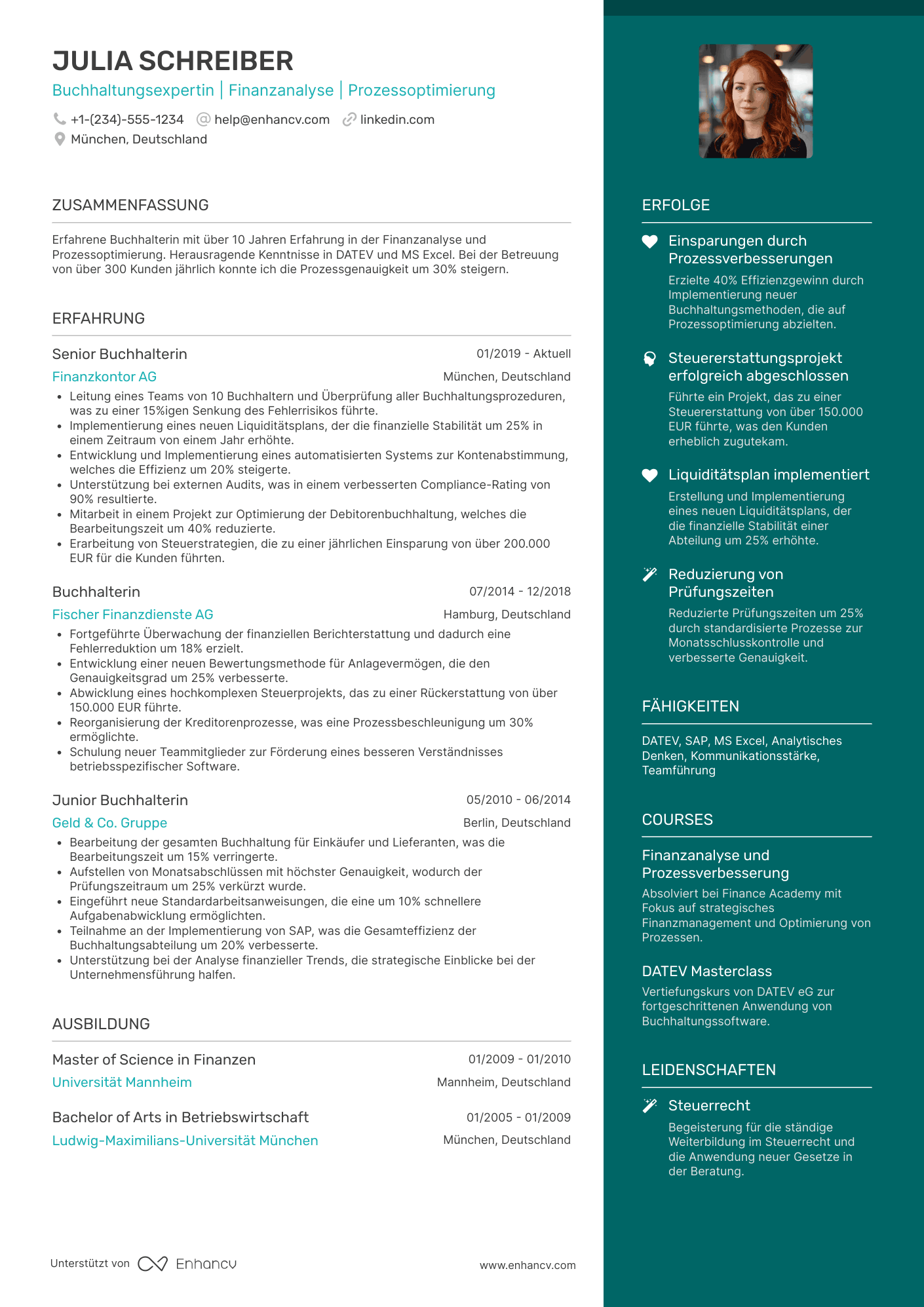 Lebenslauf Beispiel für Buchhalterin/Buchhalter Resume Example