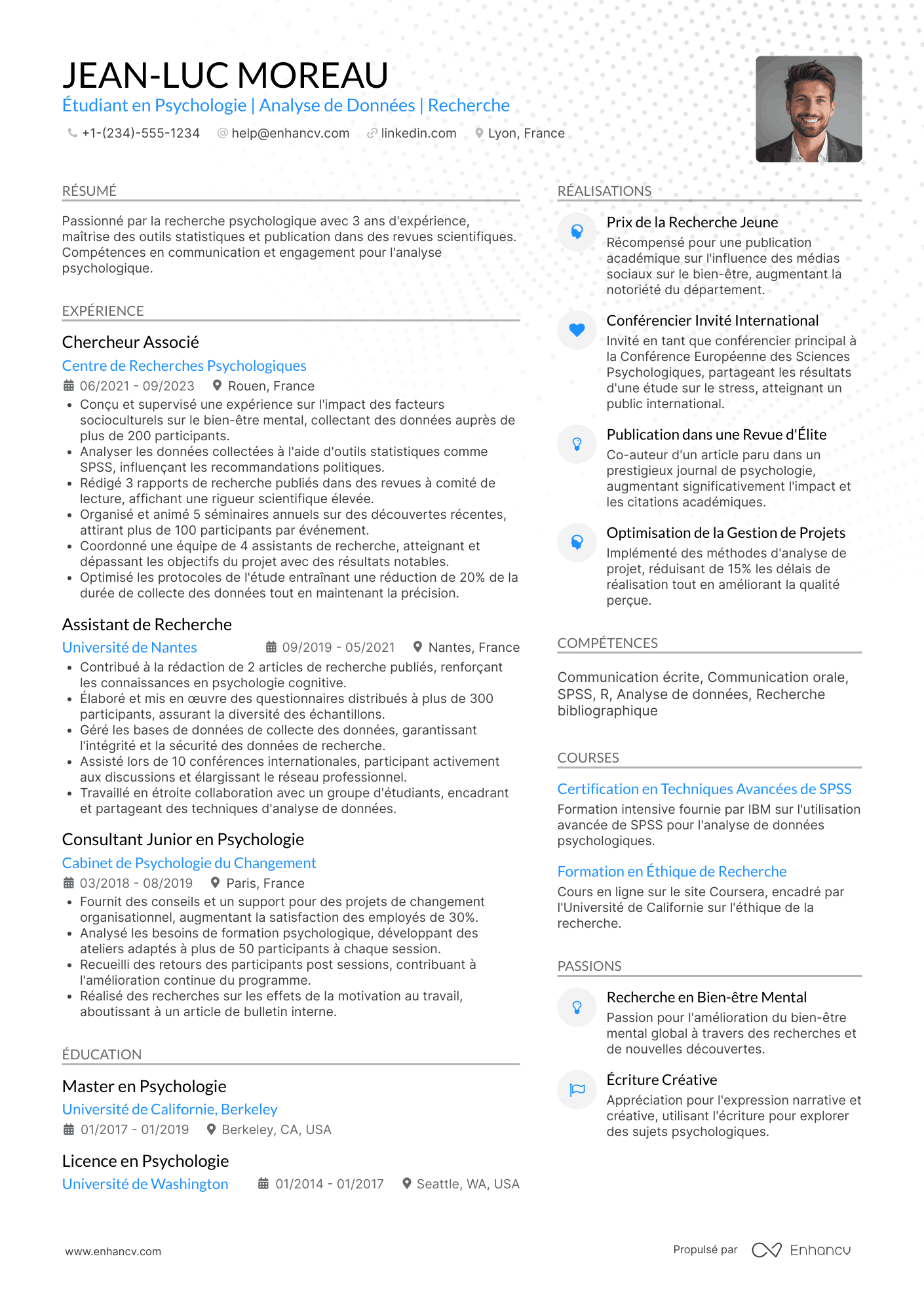 Exemple de CV d’étudiant en psychologie Resume Example