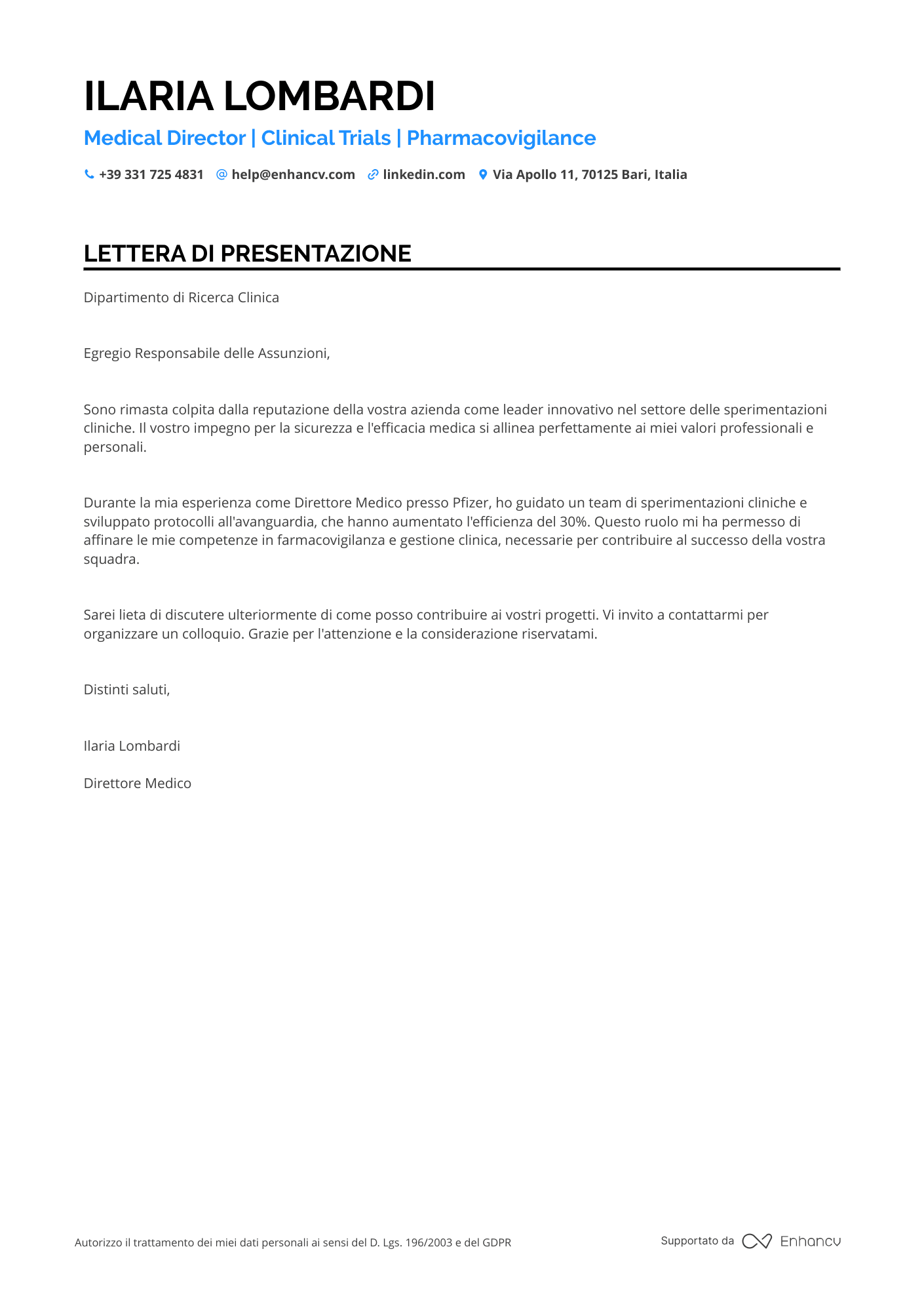 Medico Specialista in Reumatologia Resume Example