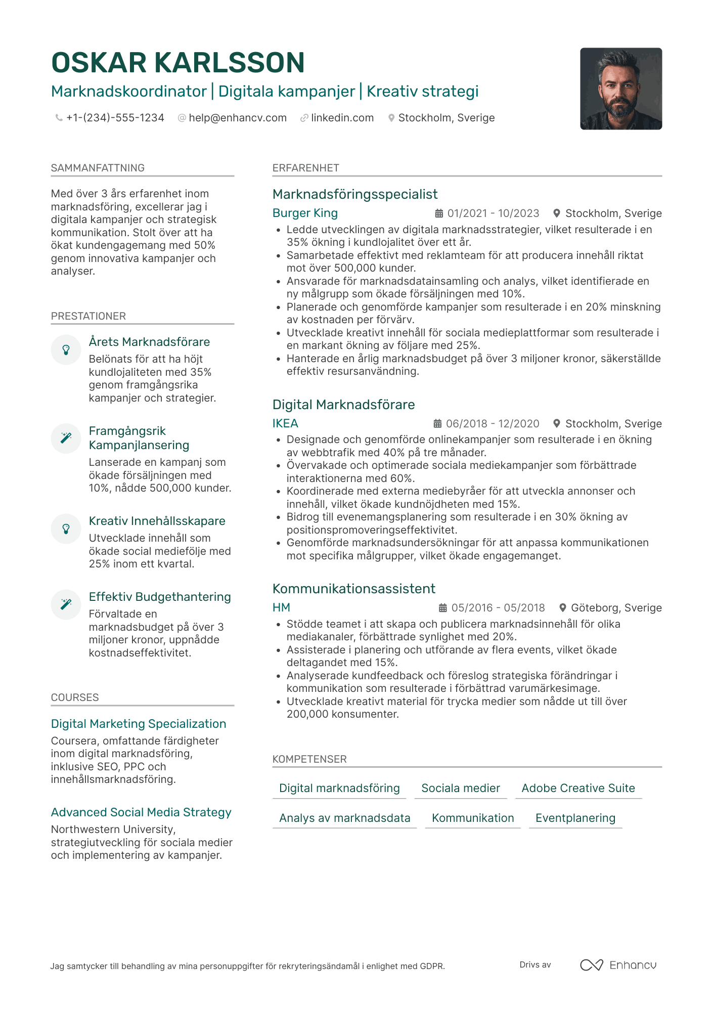 CV för McDonald's Marknadskoordinator Resume Example