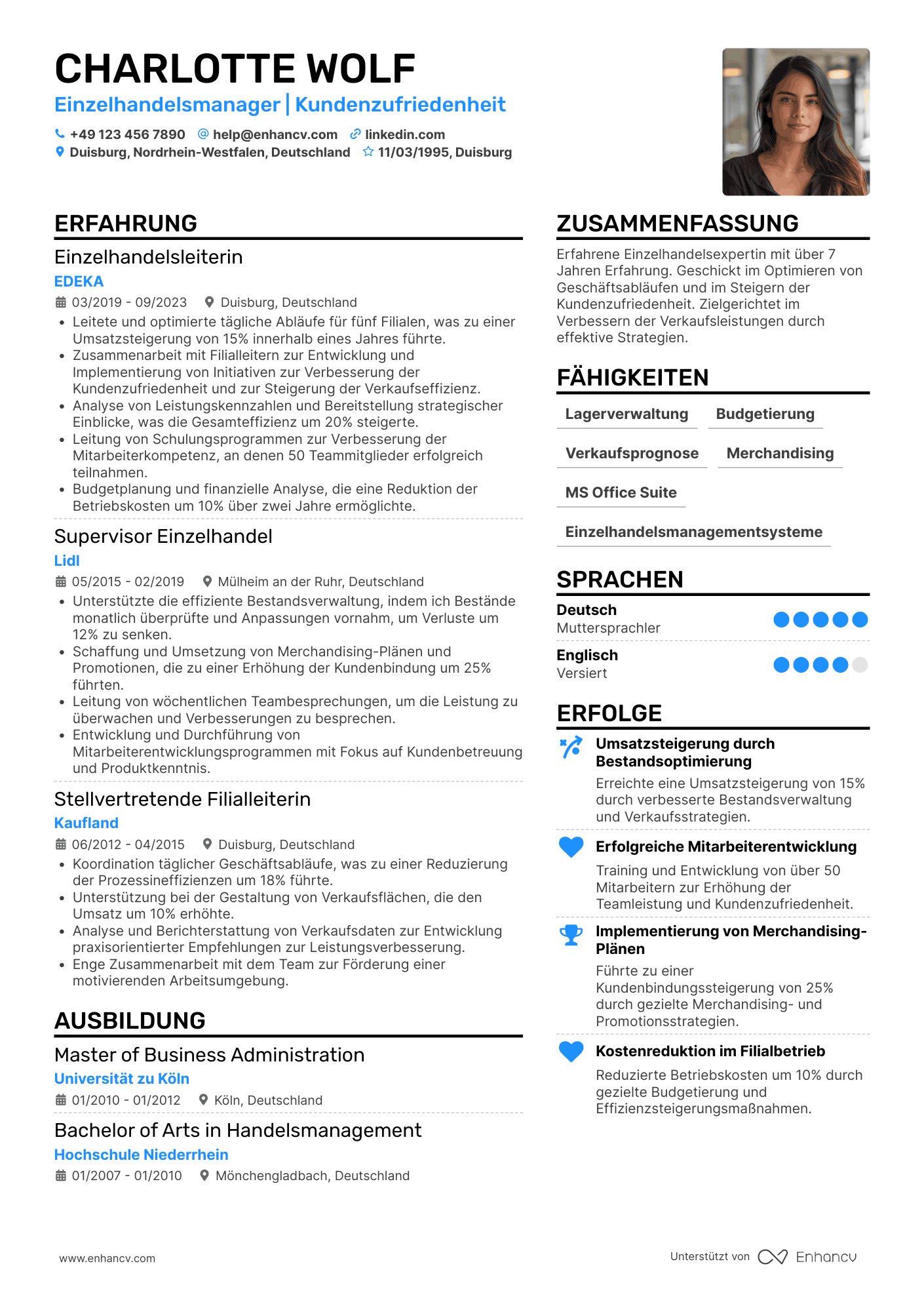 Lebenslauf als Einzelhandelskoordinator Resume Example