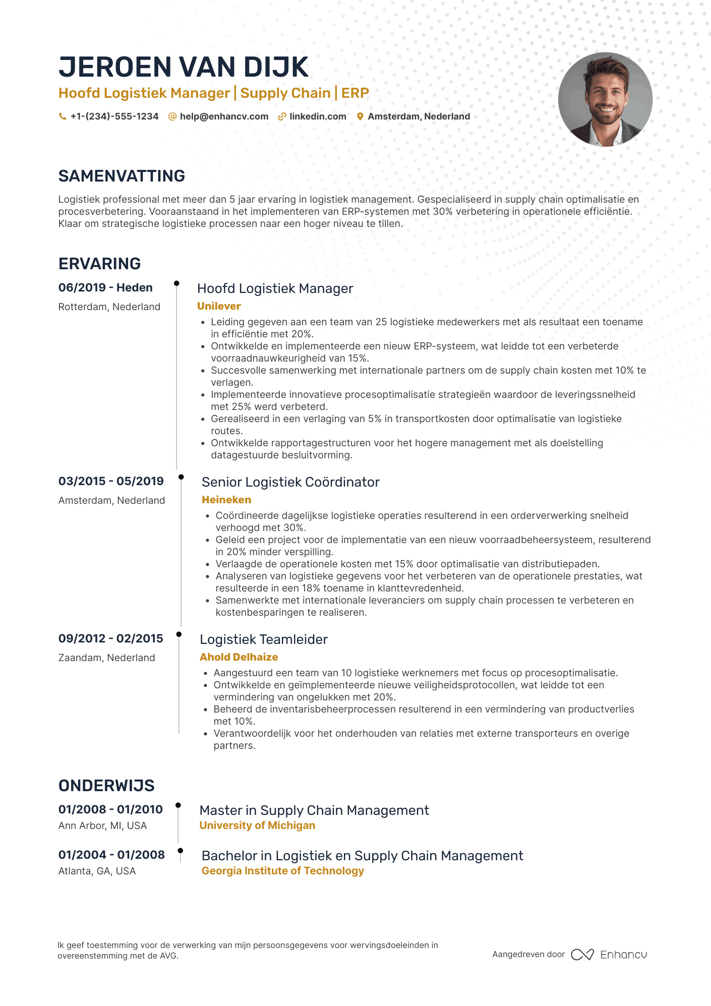 CV voor Hoofd Logistiek Manager Resume Example