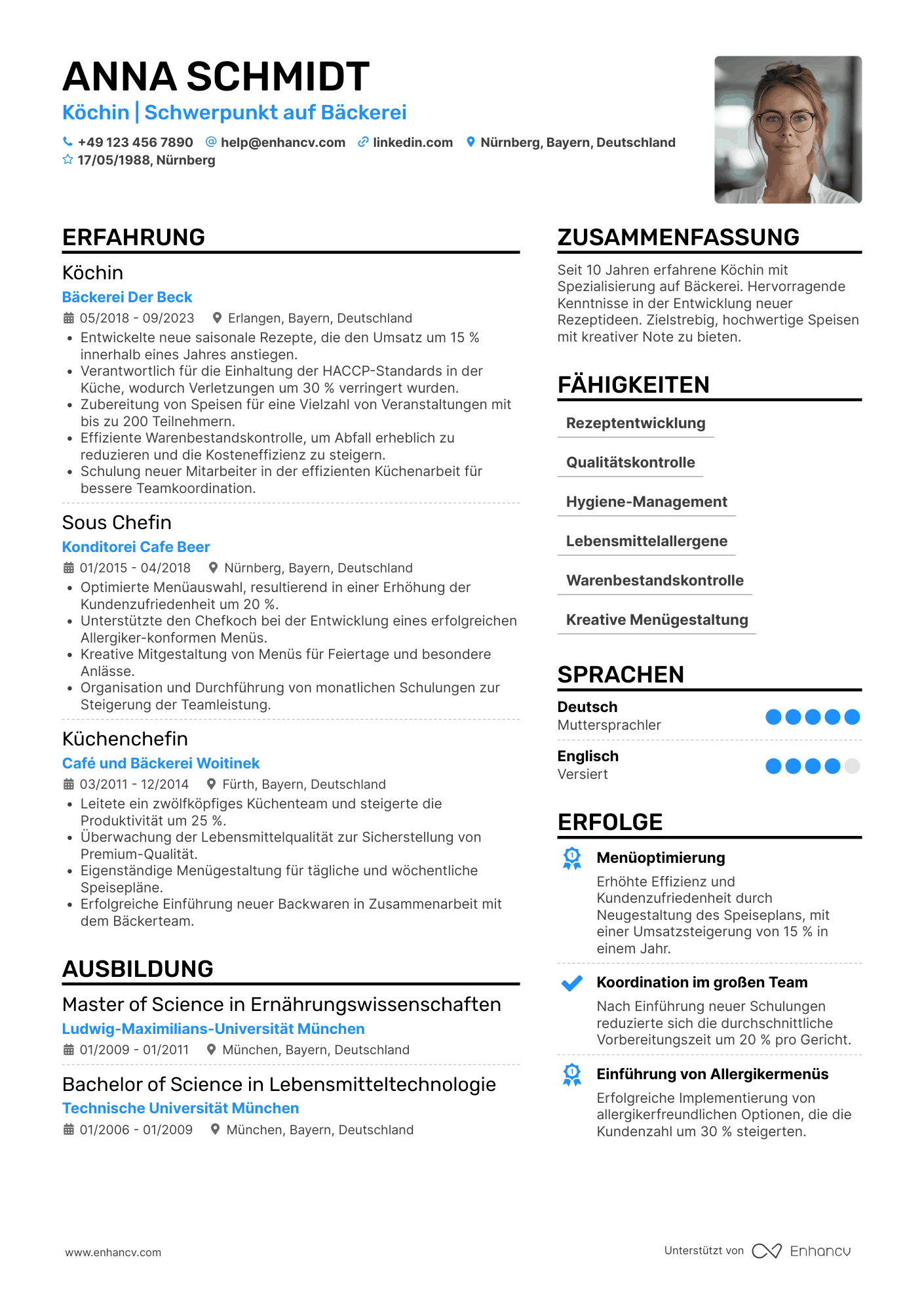 Lebenslauf als Koch in einer Bäckerei Resume Example