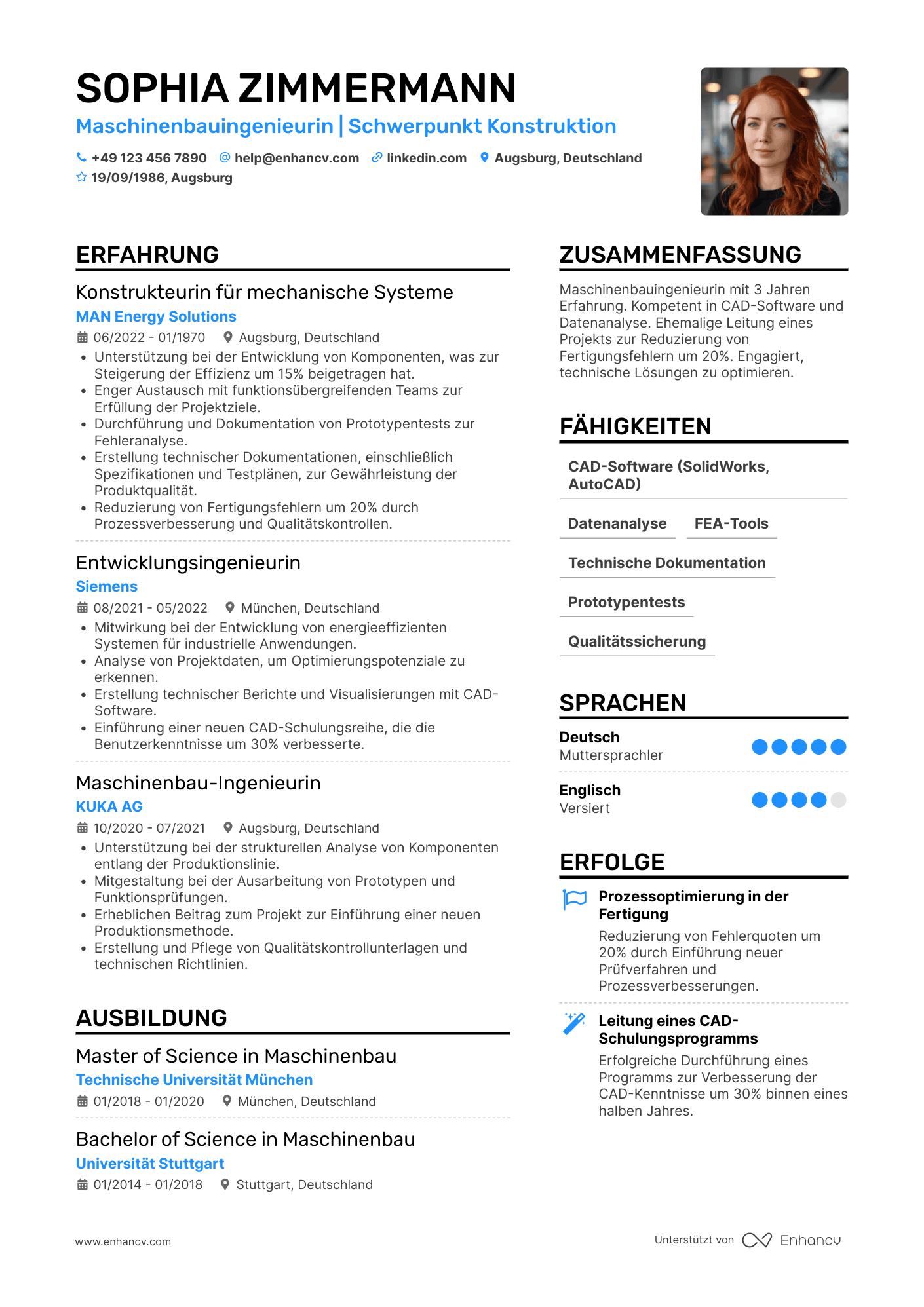 Lebenslauf als Einsteiger Maschinenbauingenieur Resume Example