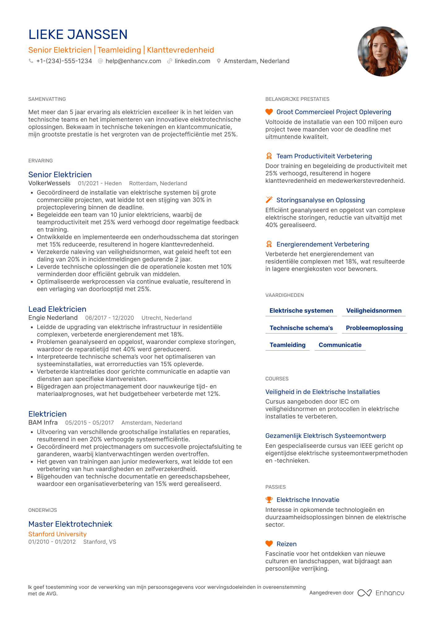 CV voor Senior Elektricien Resume Example