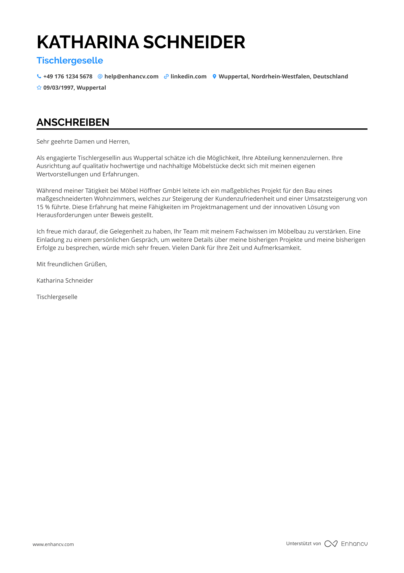 Tischlergeselle Resume Example