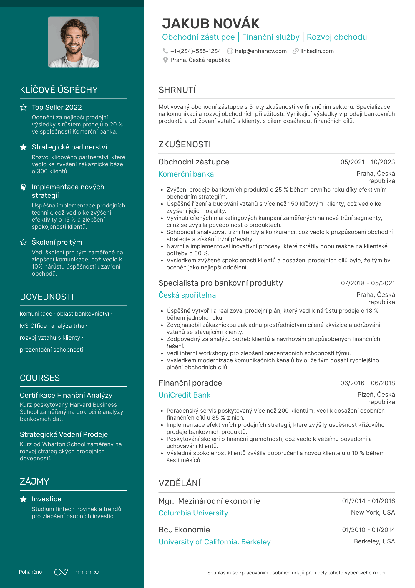 Životopis pro Obchodní zástupce pro bankovní produkty Resume Example
