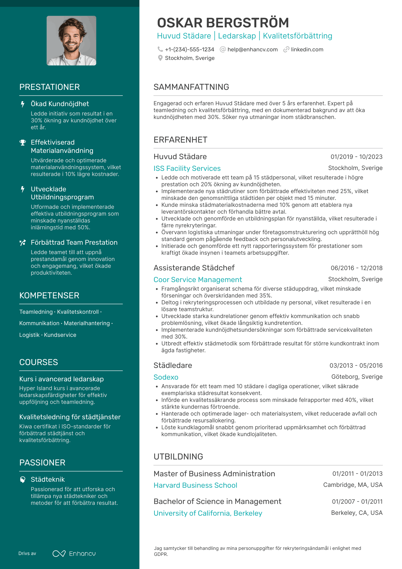 CV för Huvud Städare Resume Example
