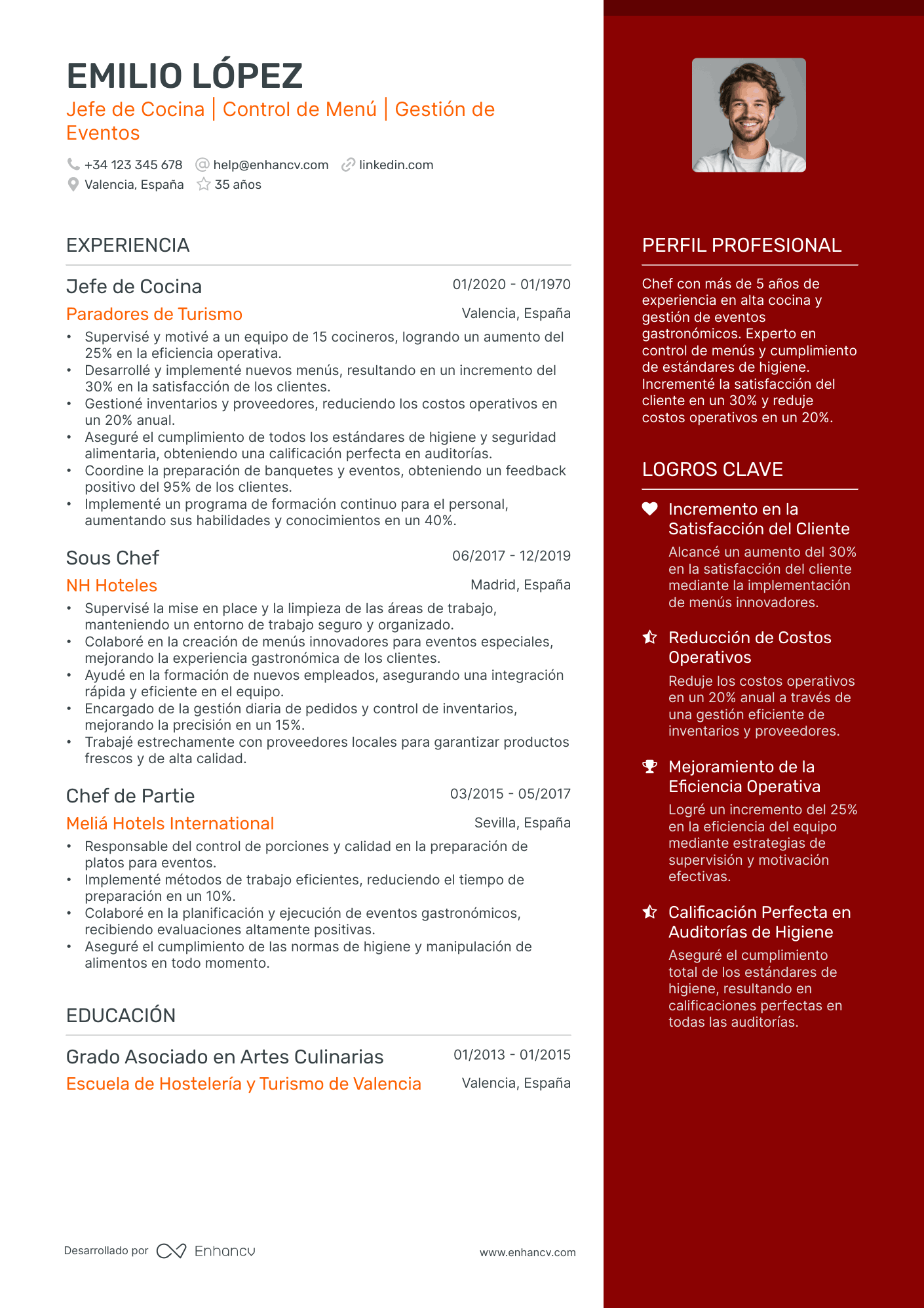 Chef Asistente Resume Example