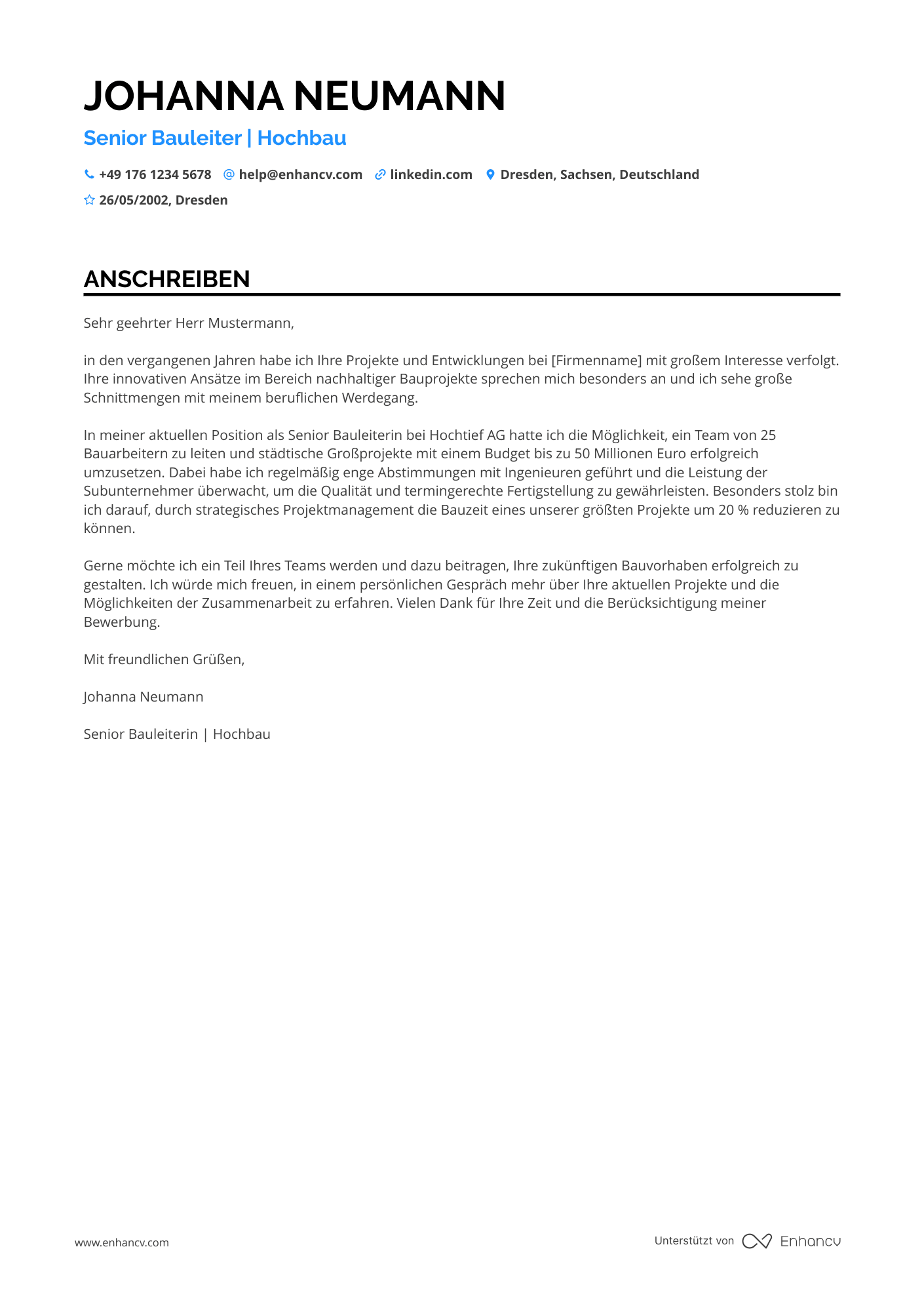 Bauleiter in der Bauindustrie Resume Example