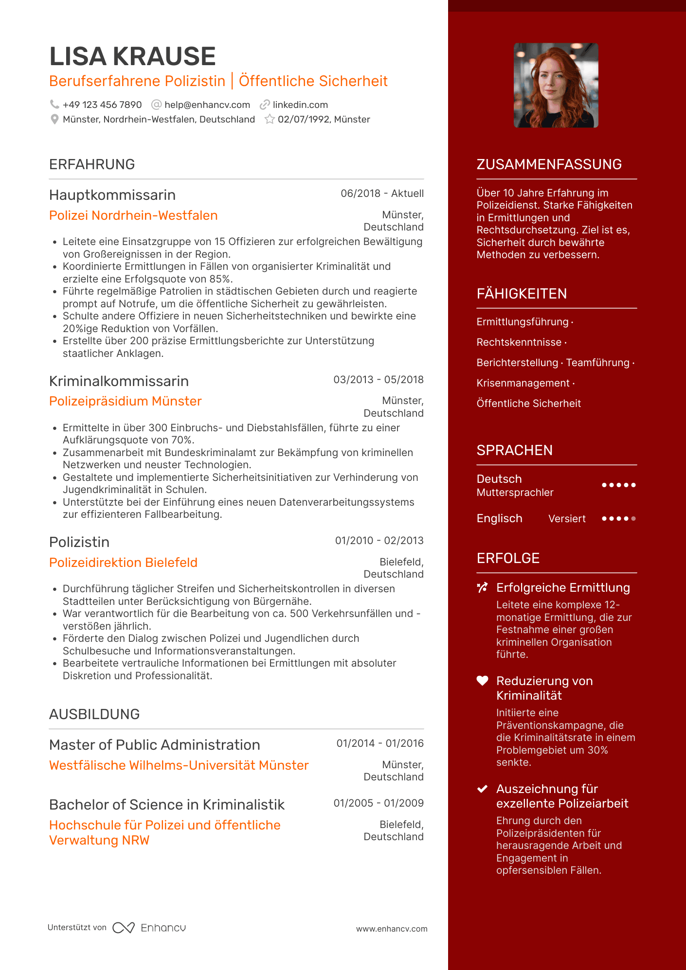 Lebenslauf als Polizei Berufserfahrener Resume Example