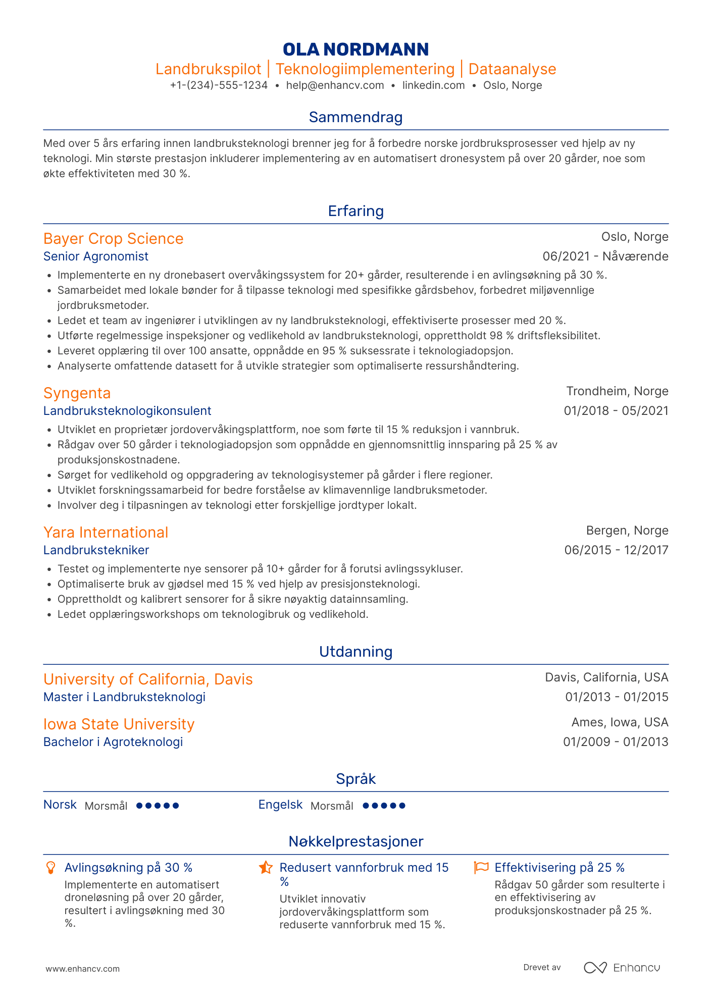 CV for Landbrukspilot Resume Example