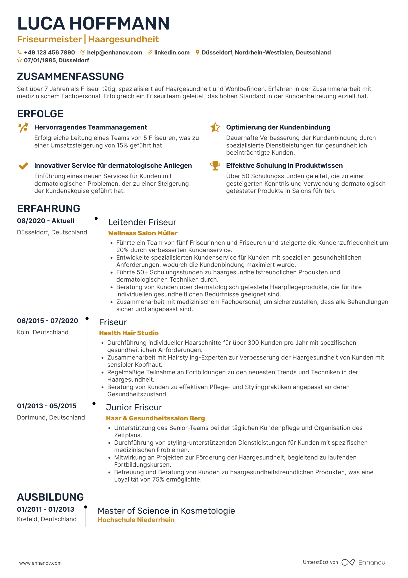 Lebenslauf in Friseurin in der Gesundheitsbranche Resume Example