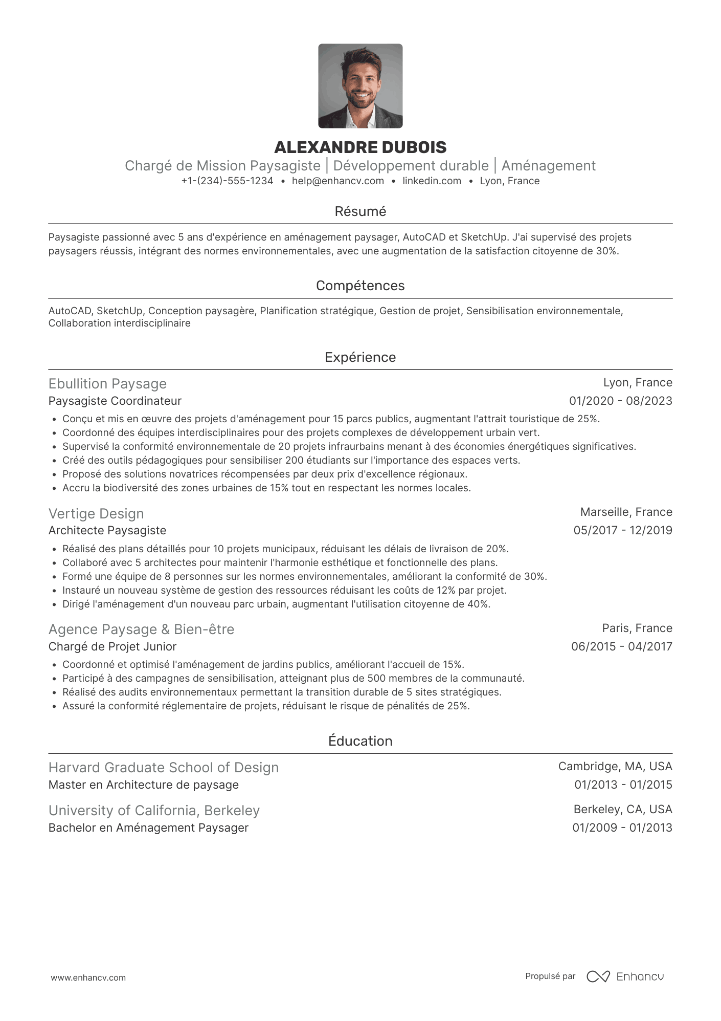 CV de paysagiste en mairie Resume Example