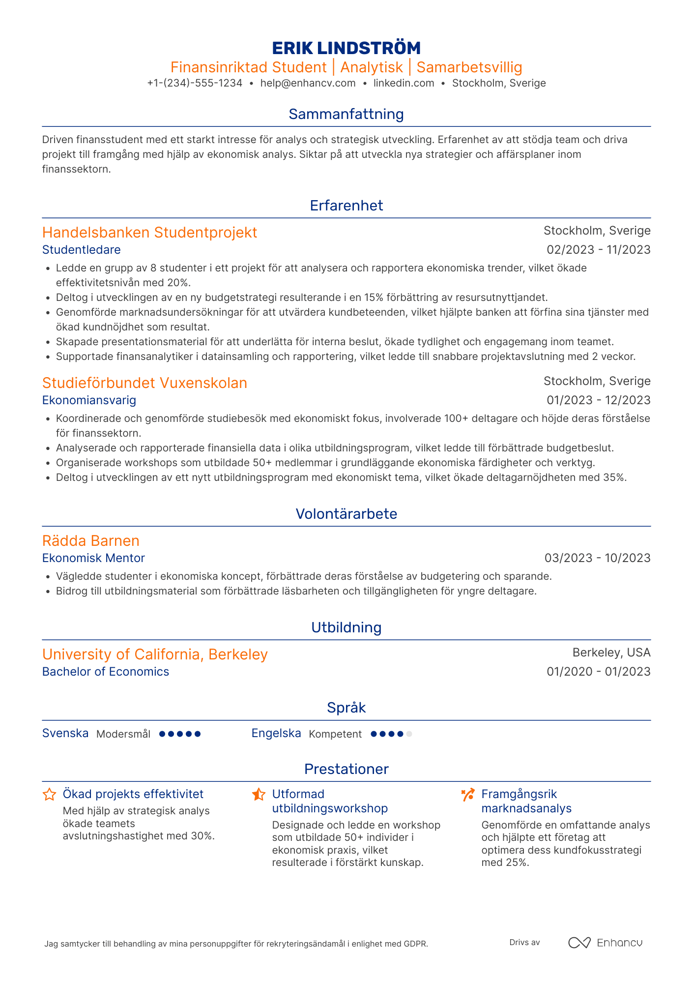 CV för Praktikant in der Finanzbranche Resume Example
