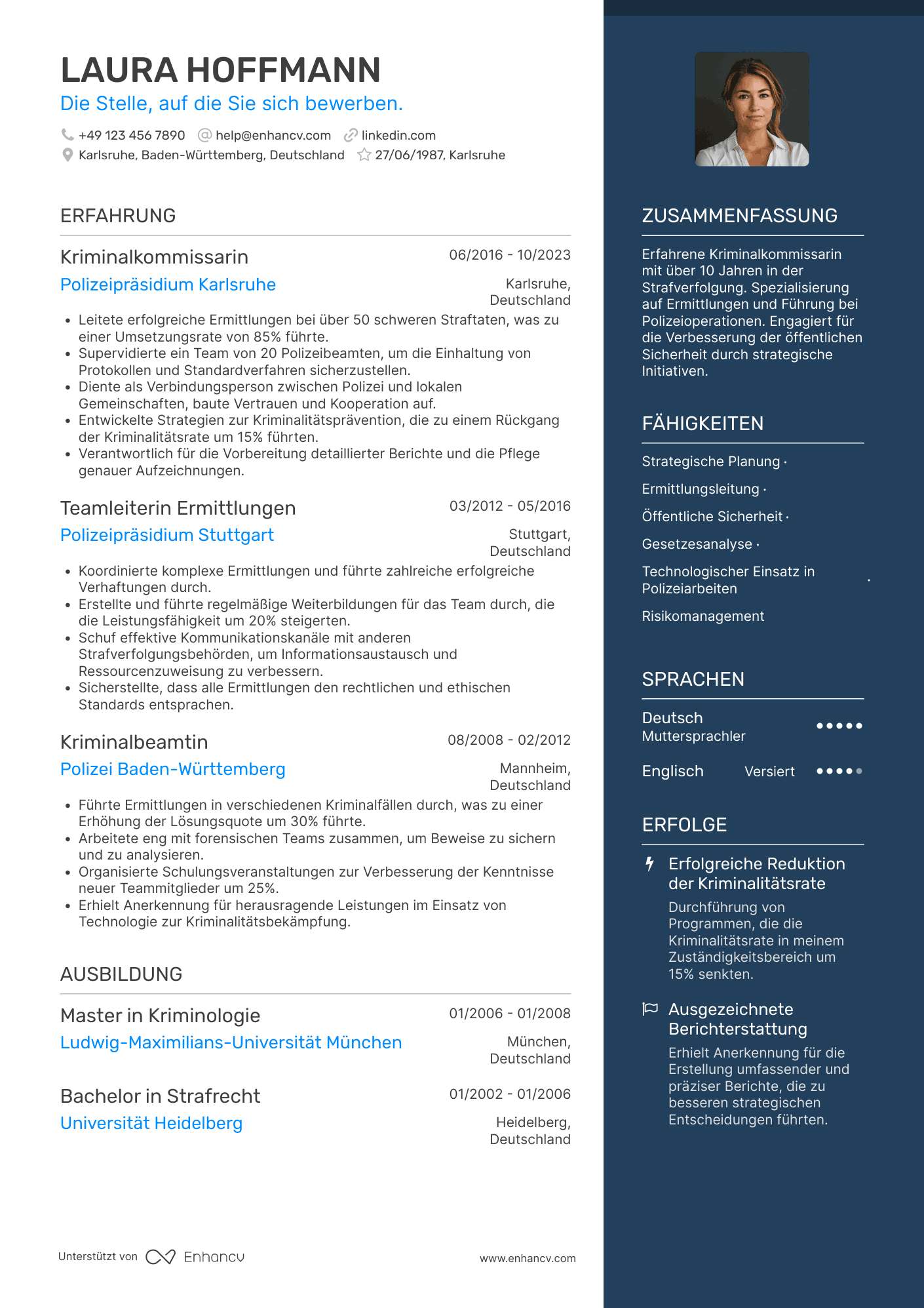 Lebenslauf als Polizei Inspektor Resume Example