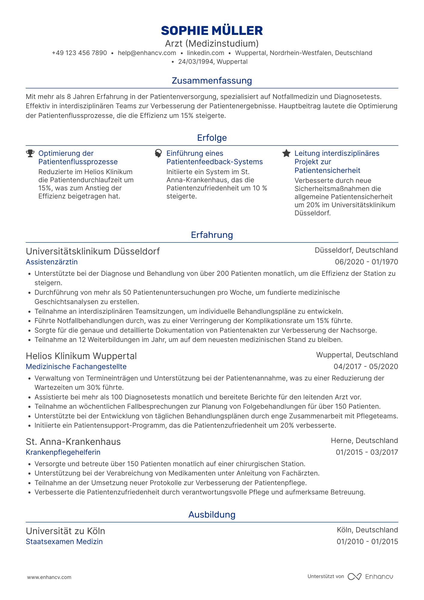 Lebenslauf als Assistenzarzt Resume Example