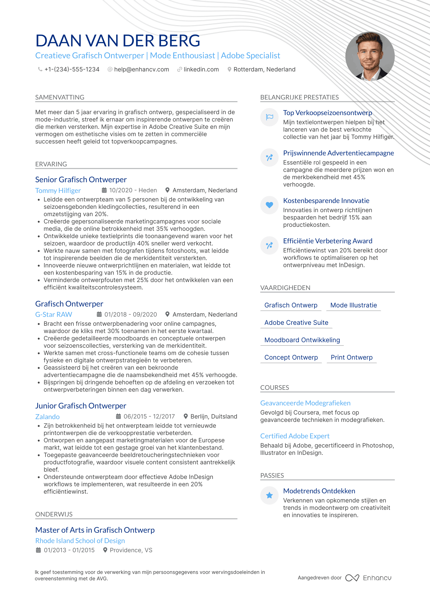 CV voor Grafisch Ontwerper in Mode Resume Example