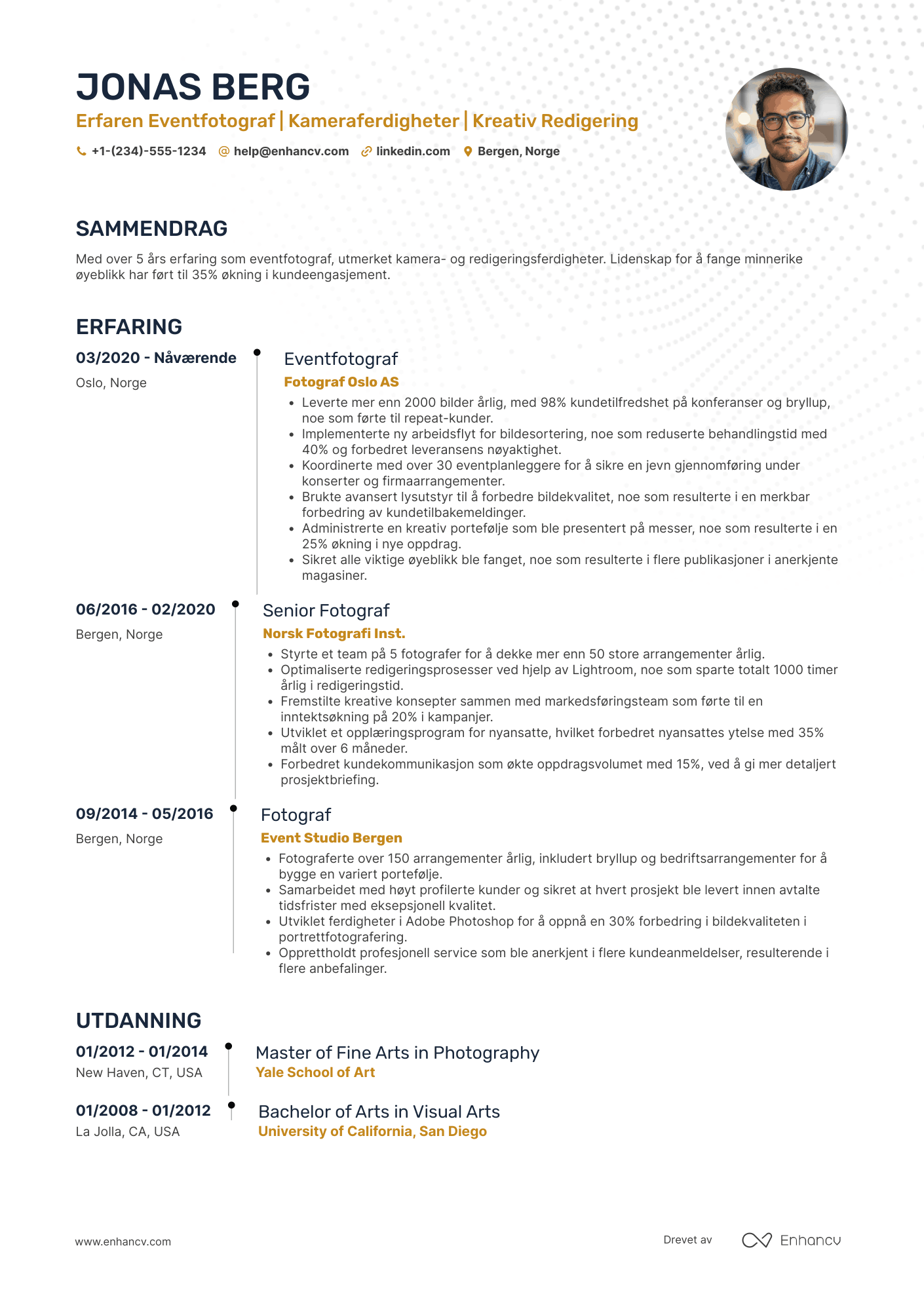 CV for Eventfotograf Resume Example