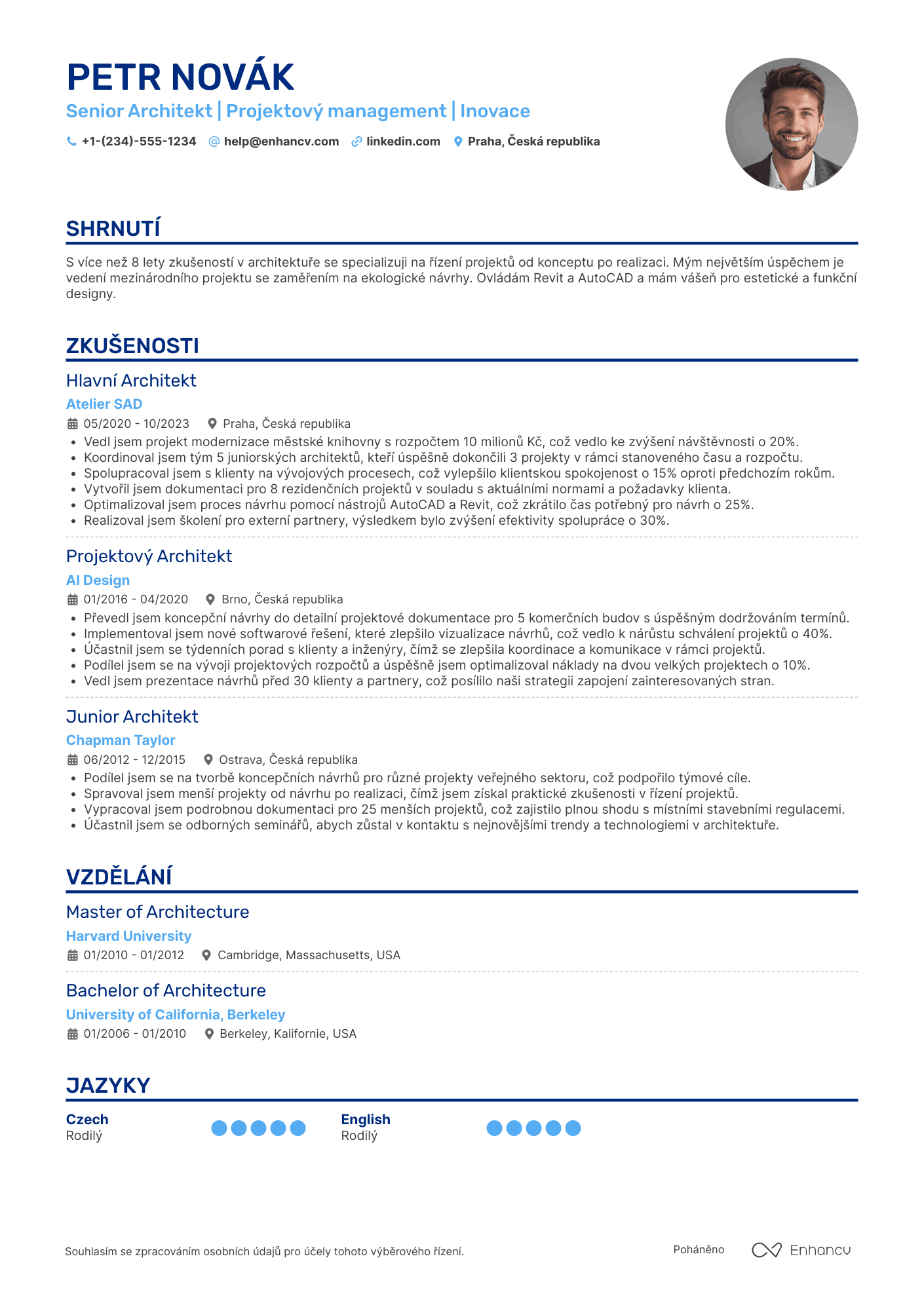 Životopis pro Senior architekt Resume Example