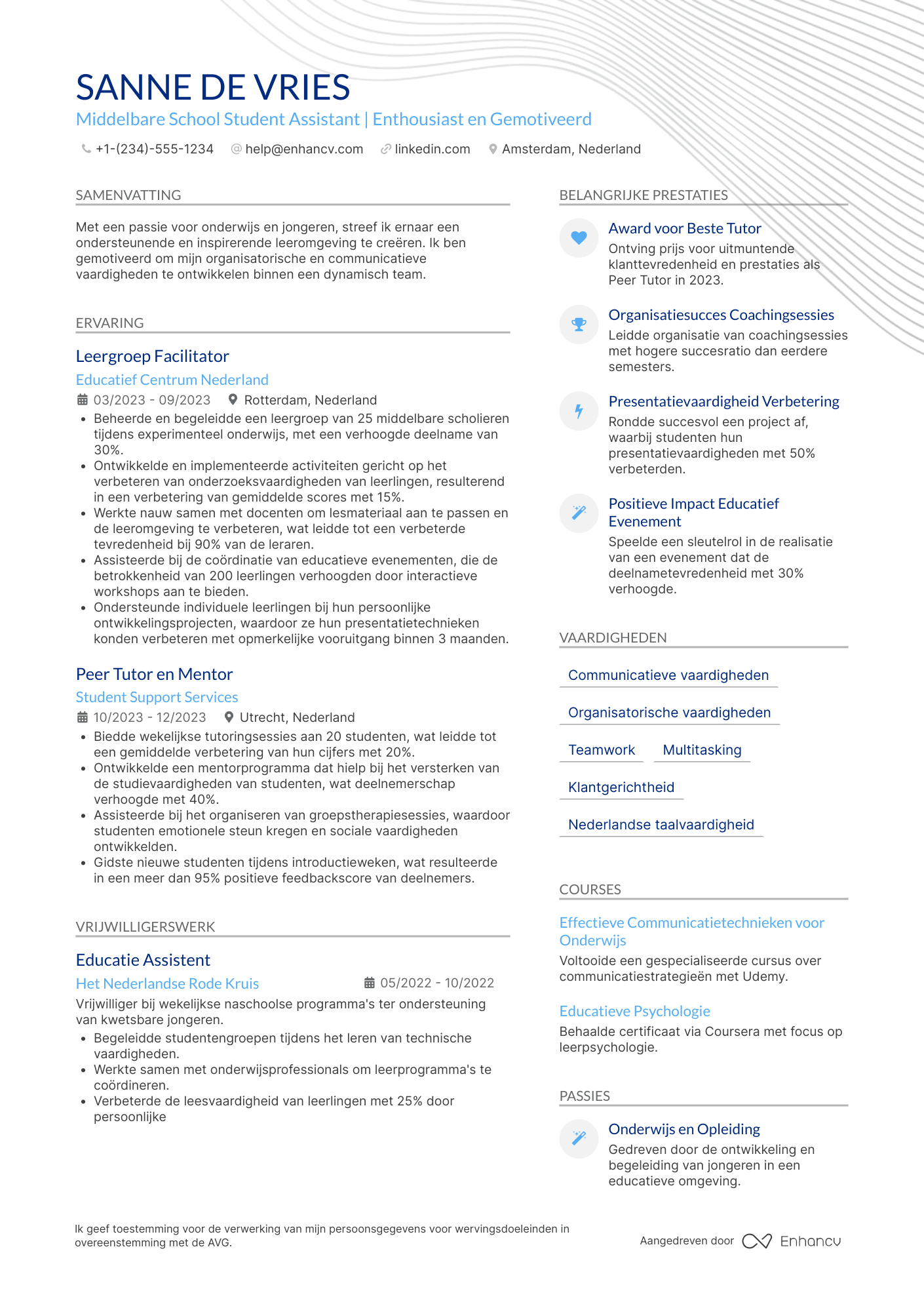 CV voor Middelbare School Student Assistant Resume Example