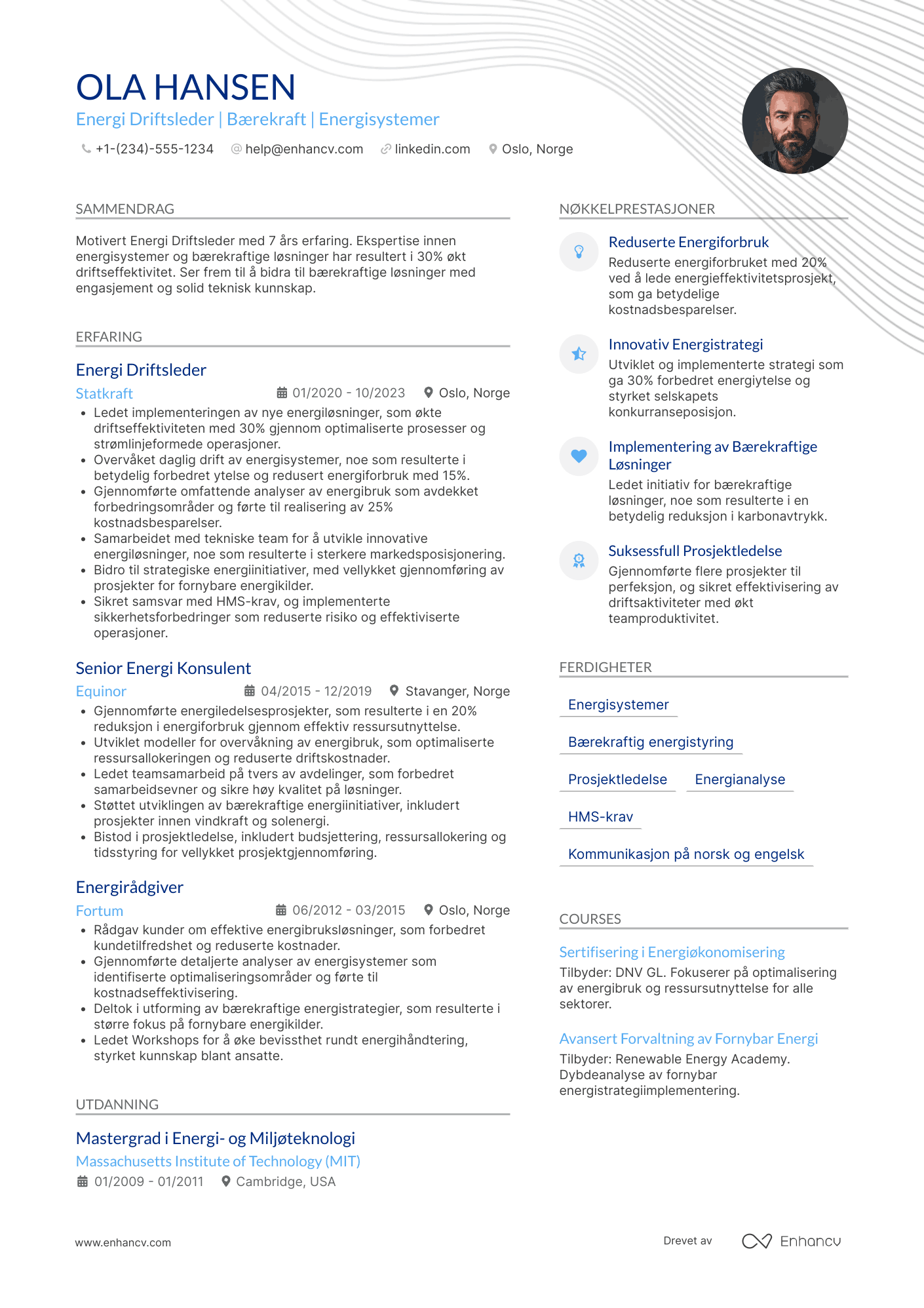 CV for Energi Driftsleder Resume Example