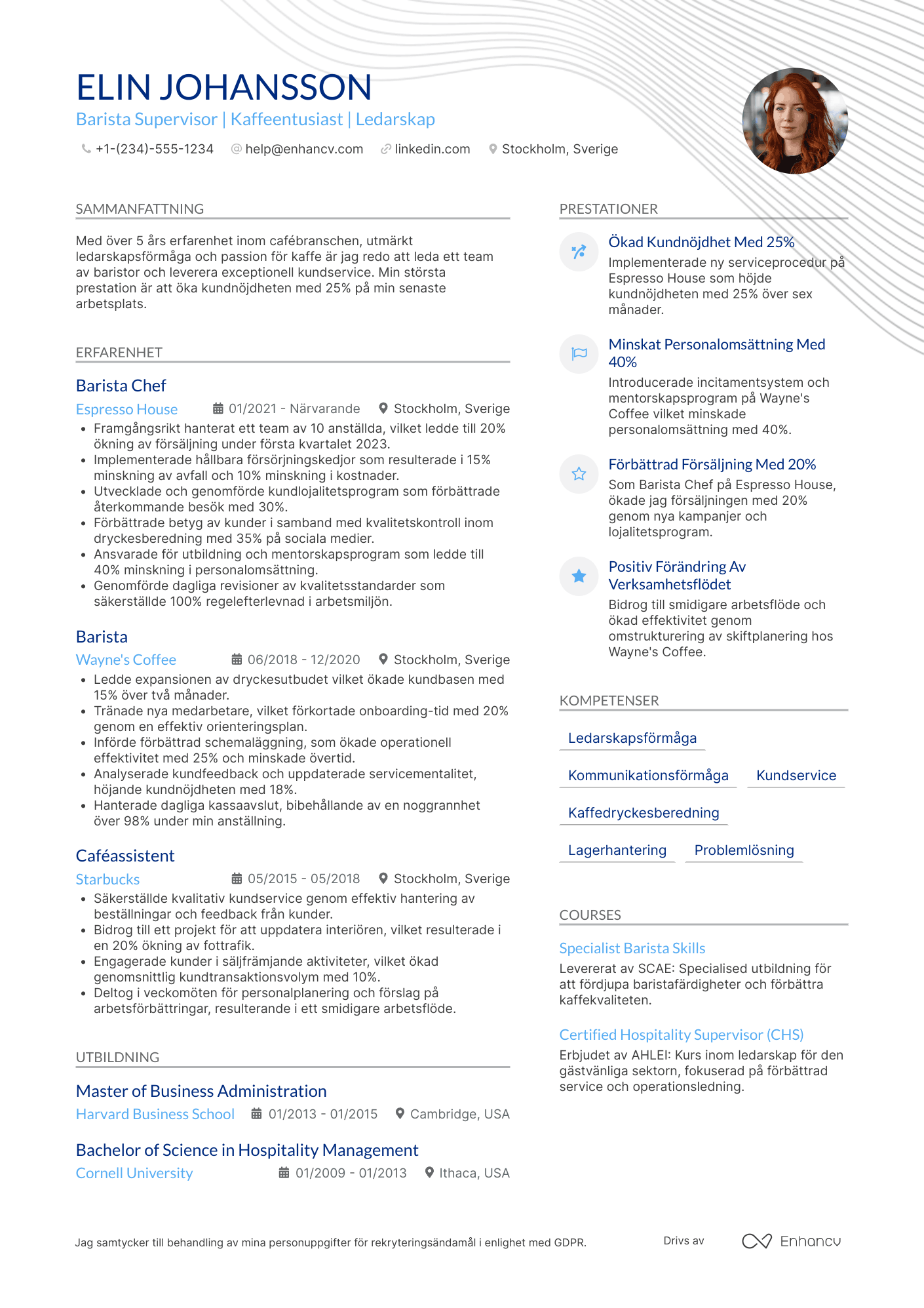 CV för Barista Supervisor Resume Example