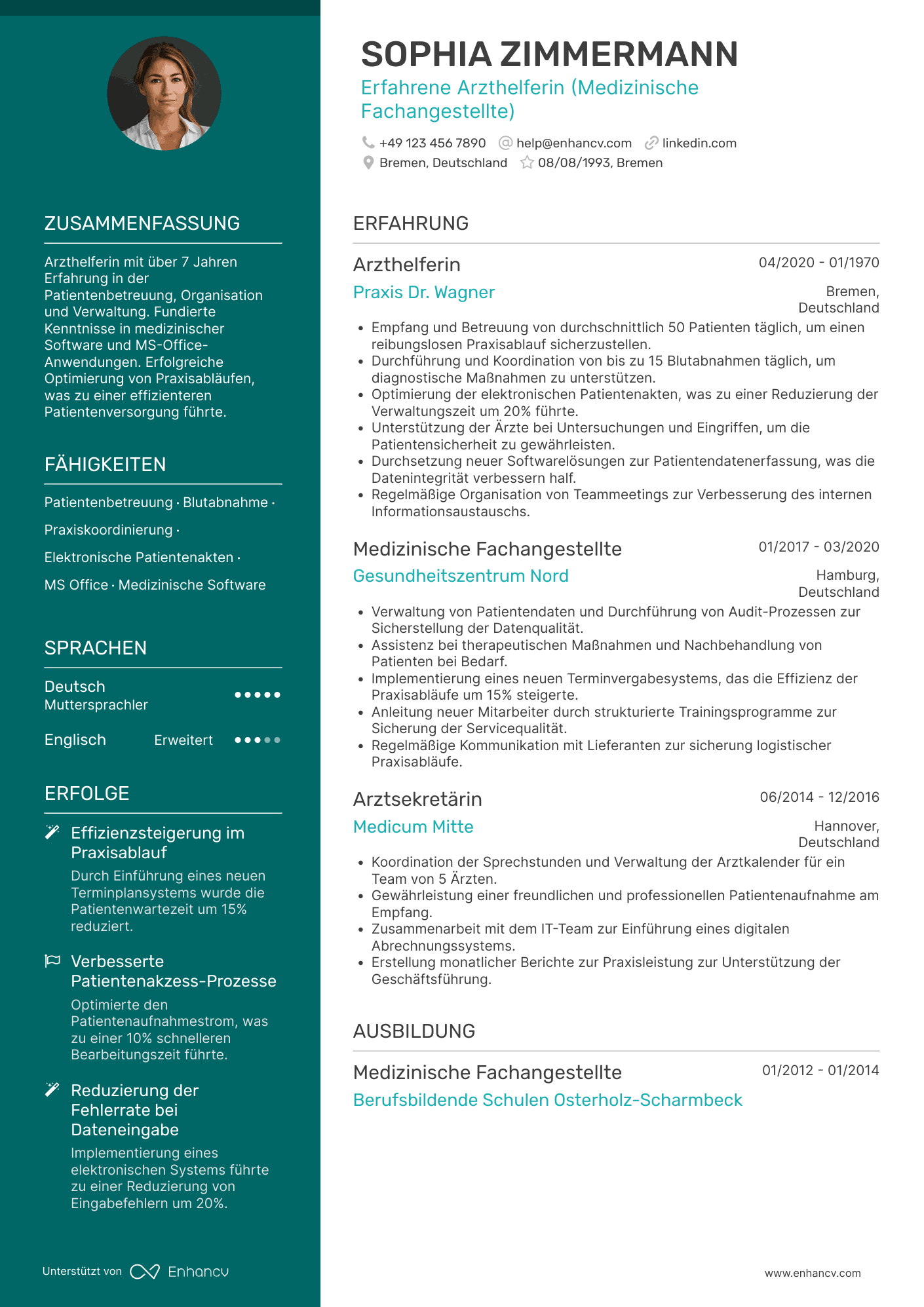 Lebenslauf als Erfahrene Arzthelferin Resume Example
