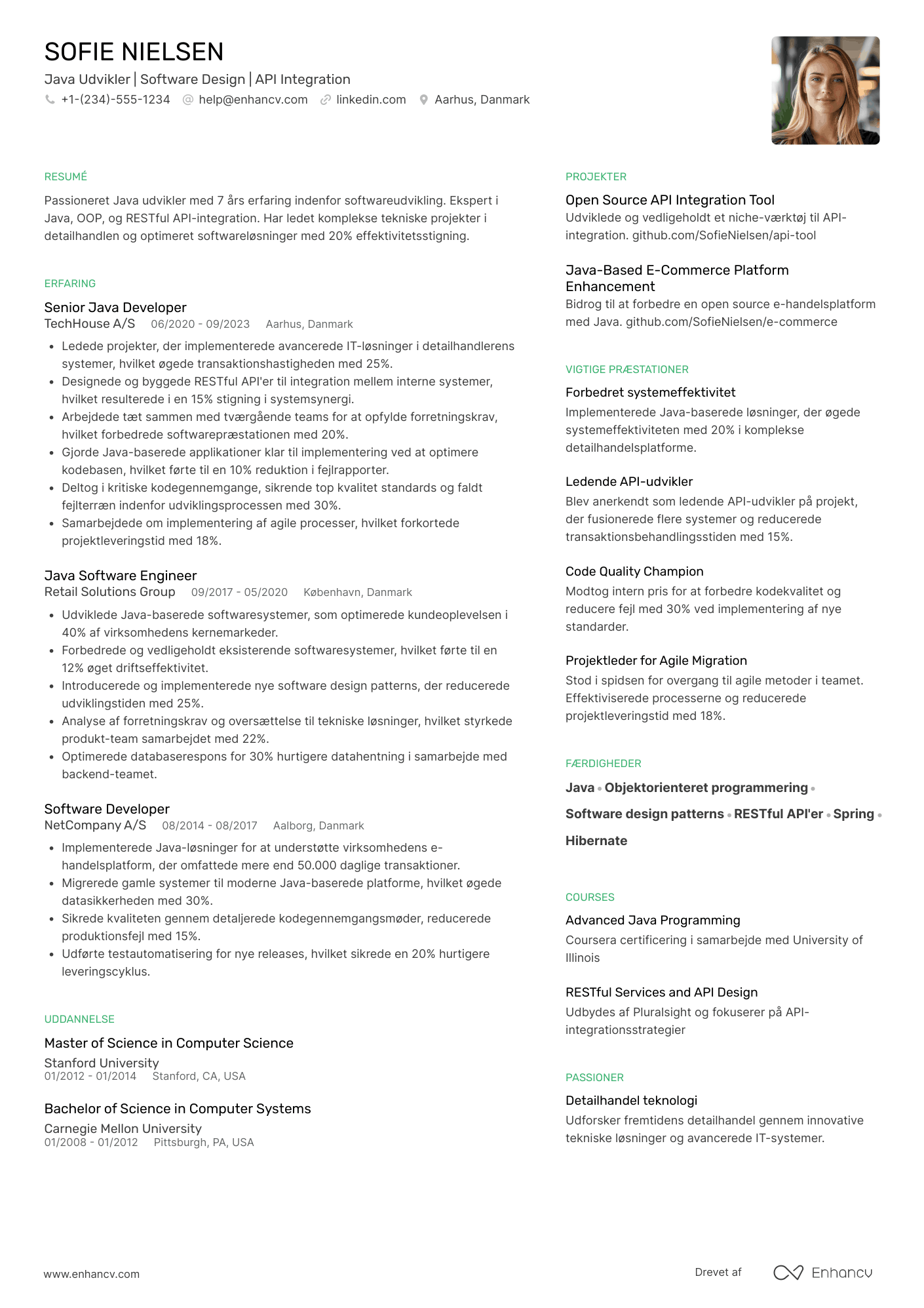 CV til Java Udvikler i detailhandel Resume Example