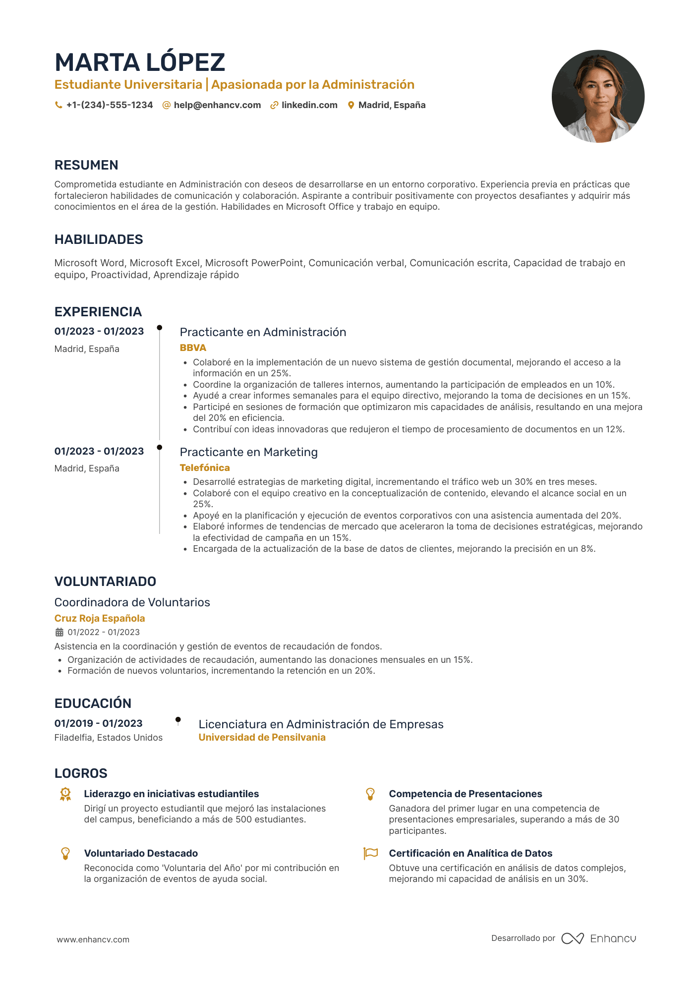 Currículum para solicitar prácticas profesionales Resume Example
