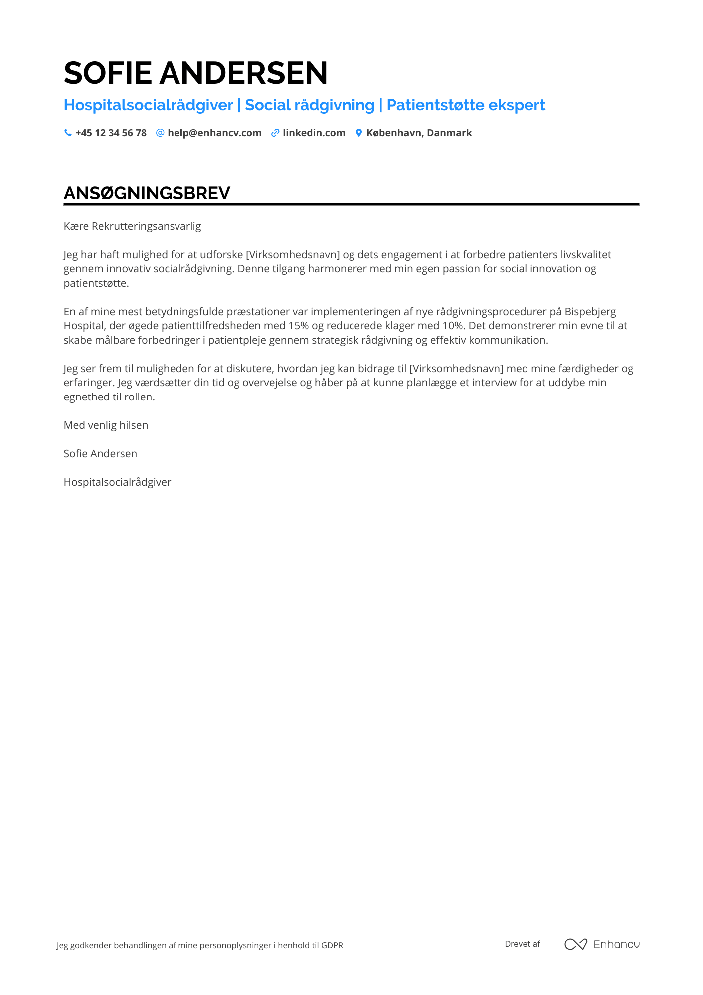Ansøgningsbrev til Hospitalsocialrådgiver Resume Example