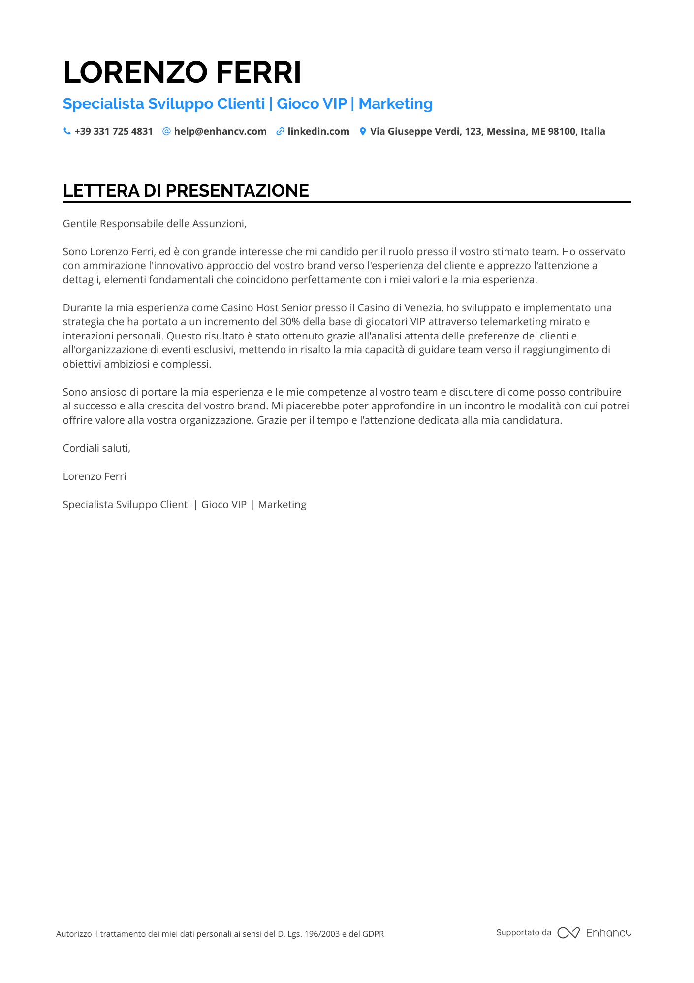 Hostess di Casino Resume Example