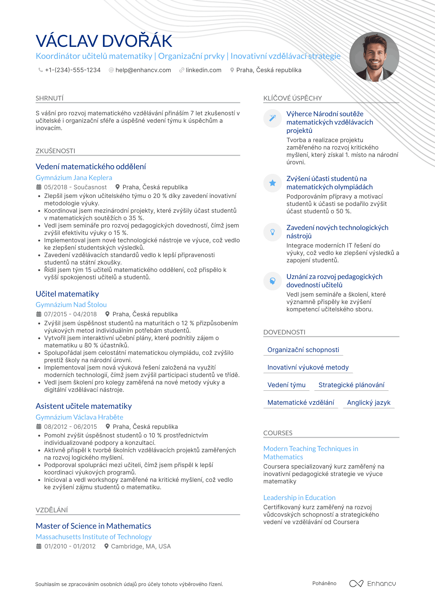 Životopis pro Koordinátor učitelů matematiky Resume Example