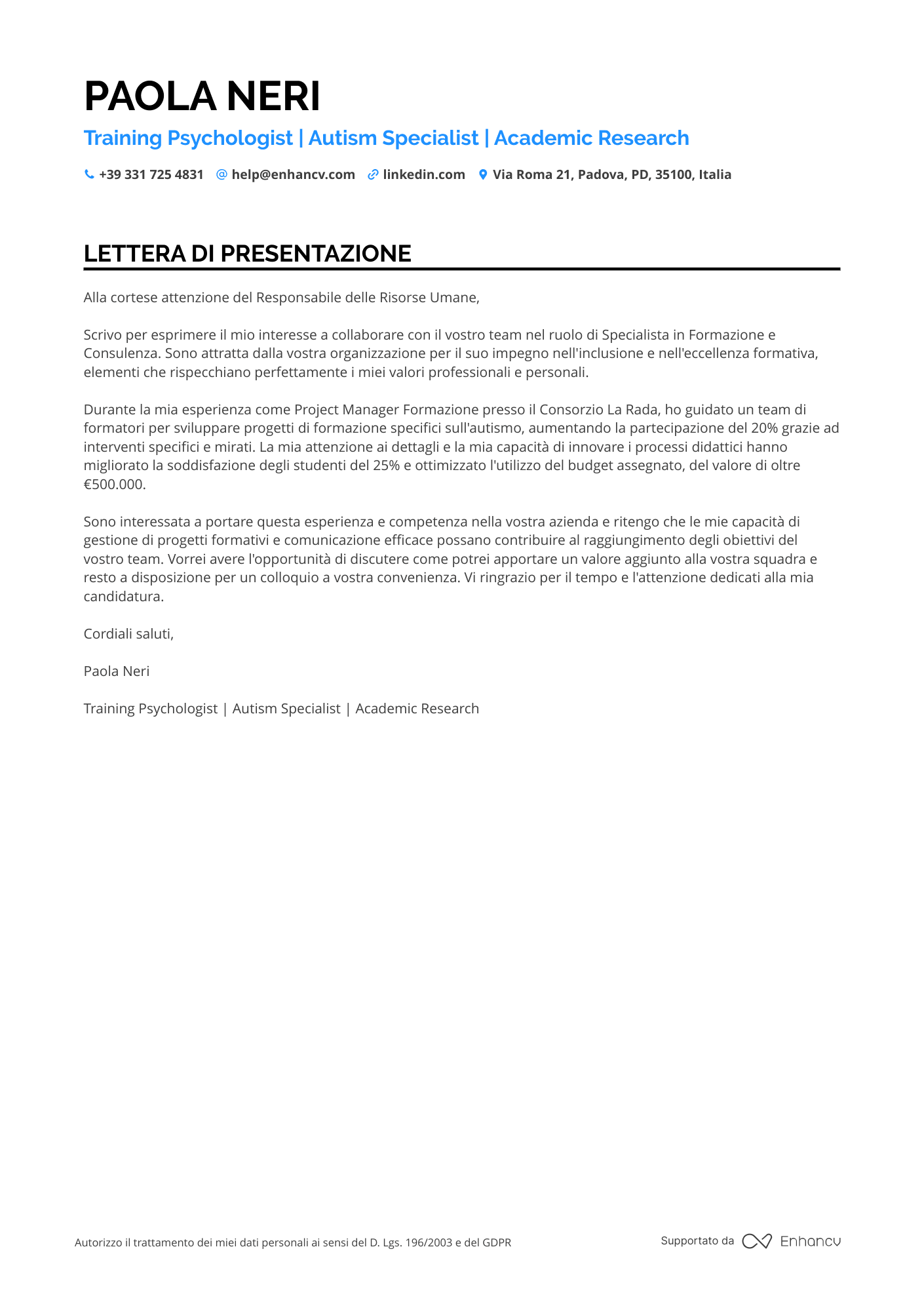 Psicologo Senior Resume Example