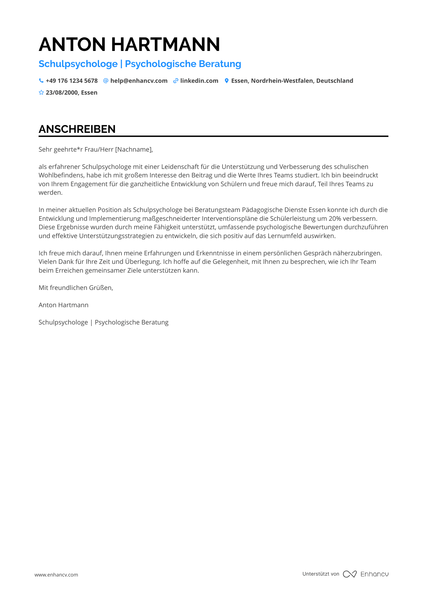 Schulpsychologe Resume Example