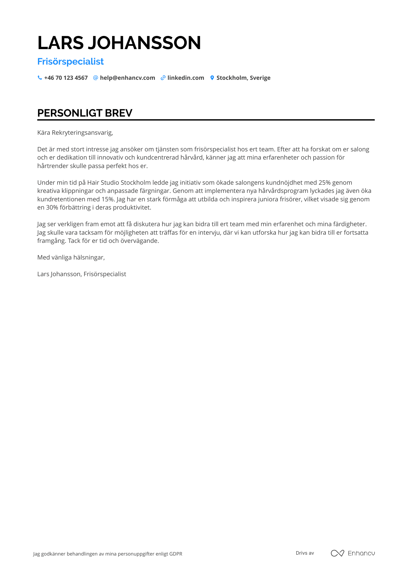 Personligt brev för Creative Hårfrisör Resume Example